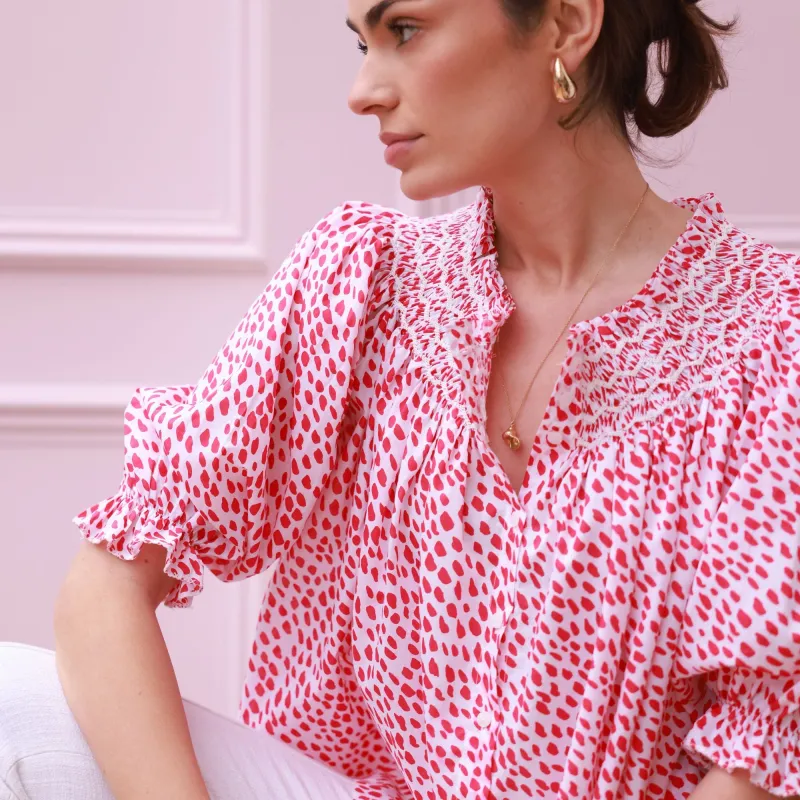 Cleopatra Blouse Pink Panther Cotton with Milkshake Hand Smocking Edition 36 sold by Smock London