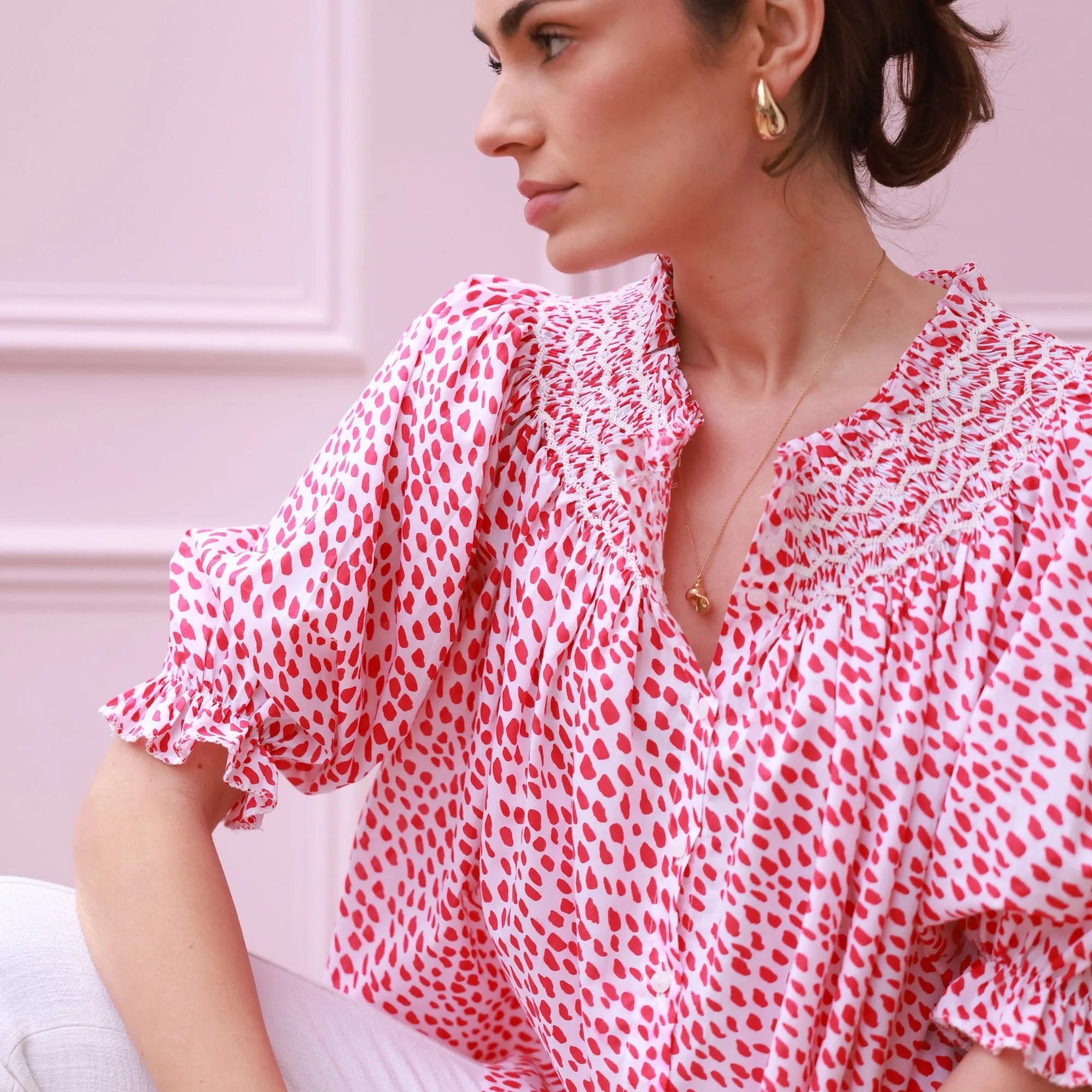 Cleopatra Blouse Pink Panther Cotton with Milkshake Hand Smocking Edition 36 sold by Smock London