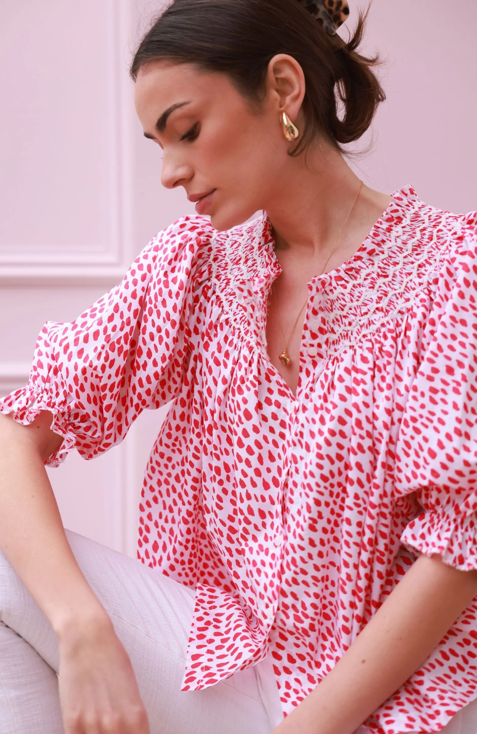 Cleopatra Blouse Pink Panther Cotton with Milkshake Hand Smocking Edition 36 sold by Smock London product image thumbnail 4