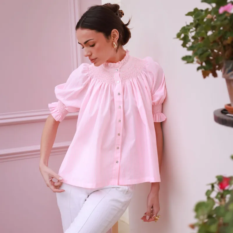 Scholl Summer Blouse Watermelon Stripe with Lemon Sorbet Hand Smocking Edition 65 made by Smock London