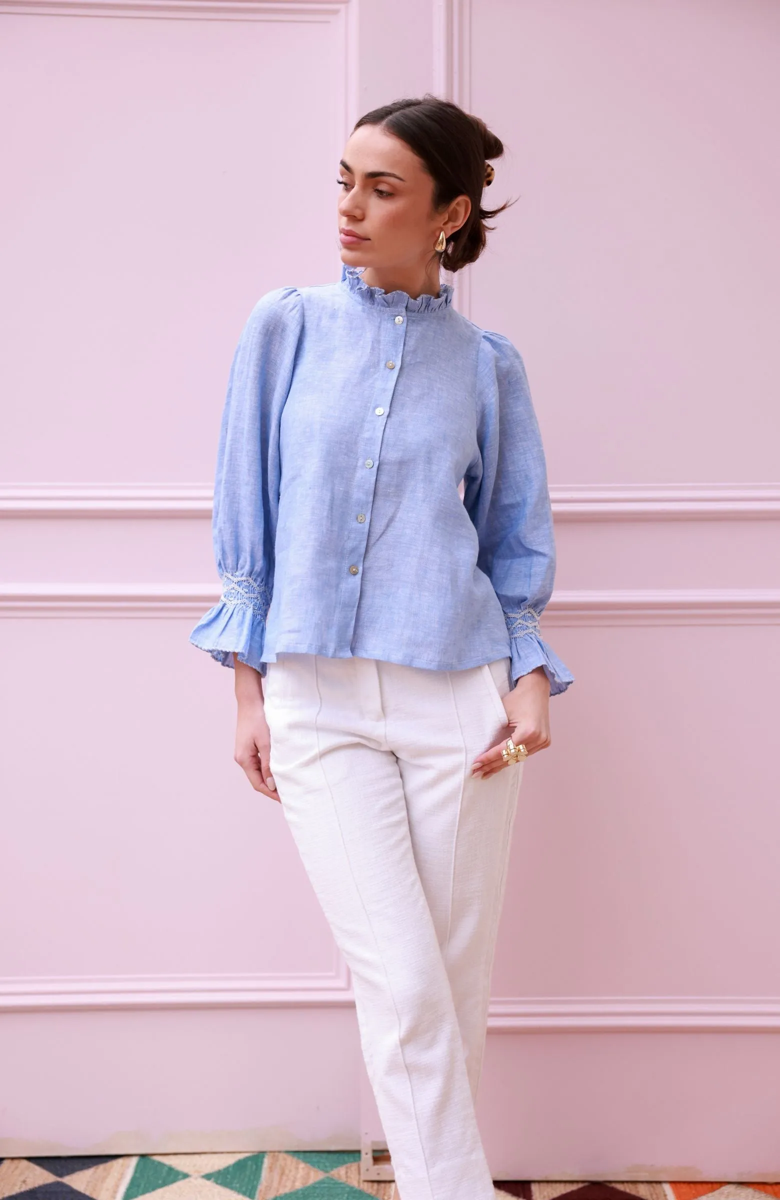 Shelley Blouse Chambray Linen with Crisp White Hand Smocking Edition 21 sold by Smock London product image thumbnail 5