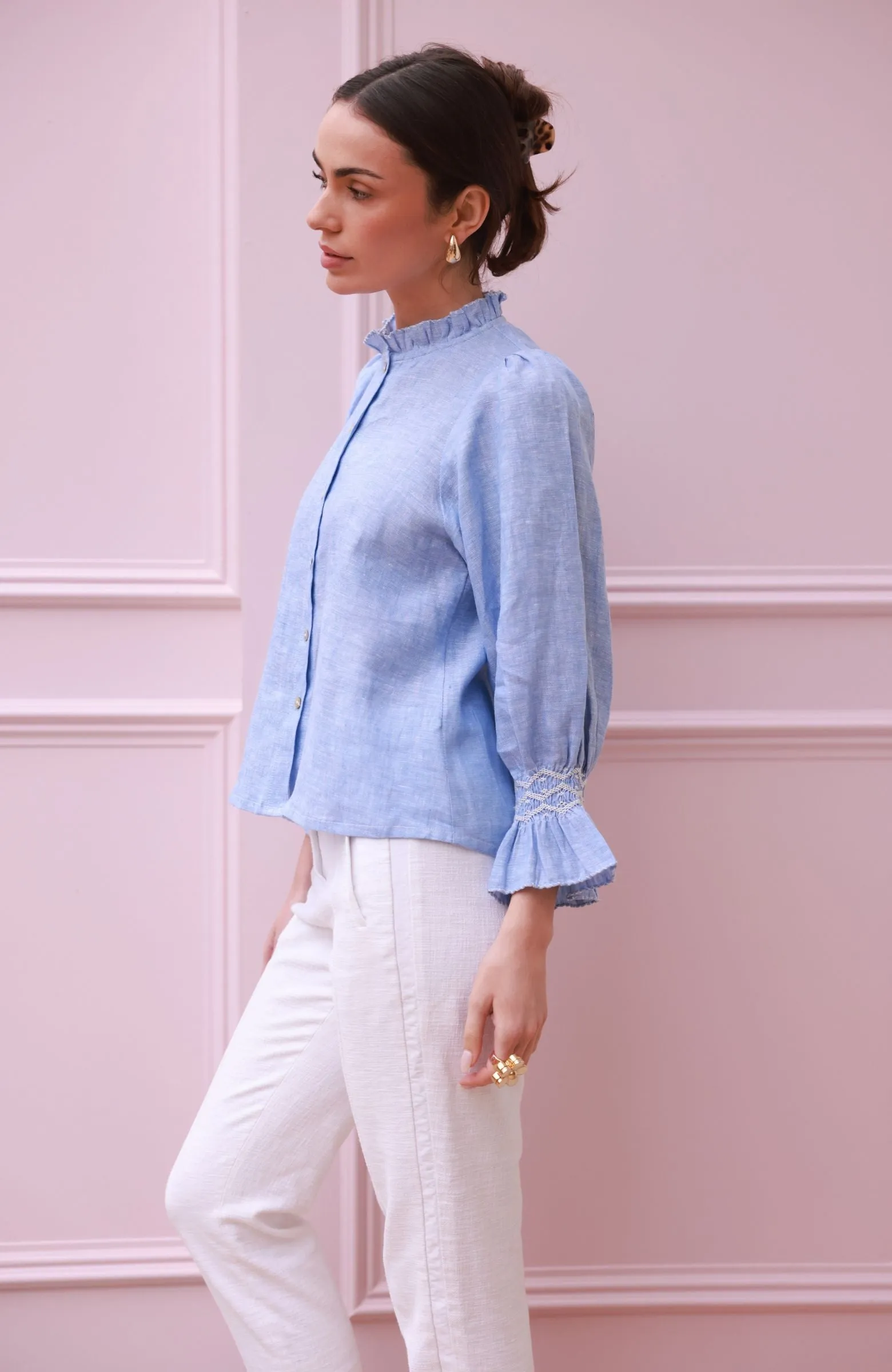 Shelley Blouse Chambray Linen with Crisp White Hand Smocking Edition 21 sold by Smock London product image thumbnail 3