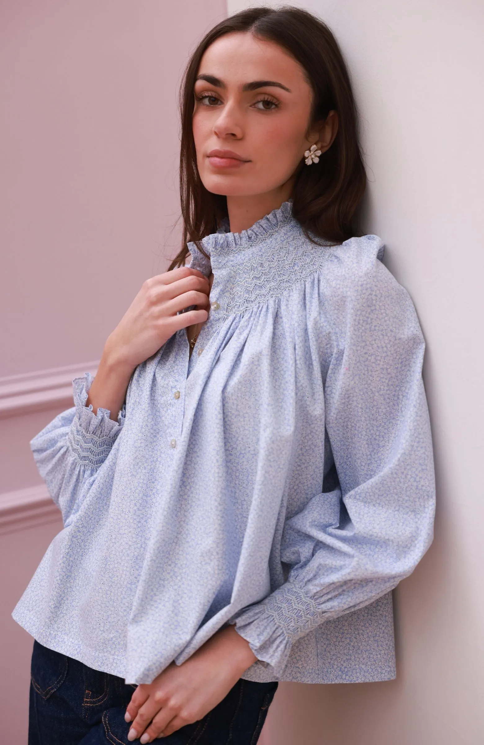 Scholl Blouse Periwinkle Ditsy with Blue Mist Hand Smocking Edition 63 sold by Smock London product image thumbnail 5