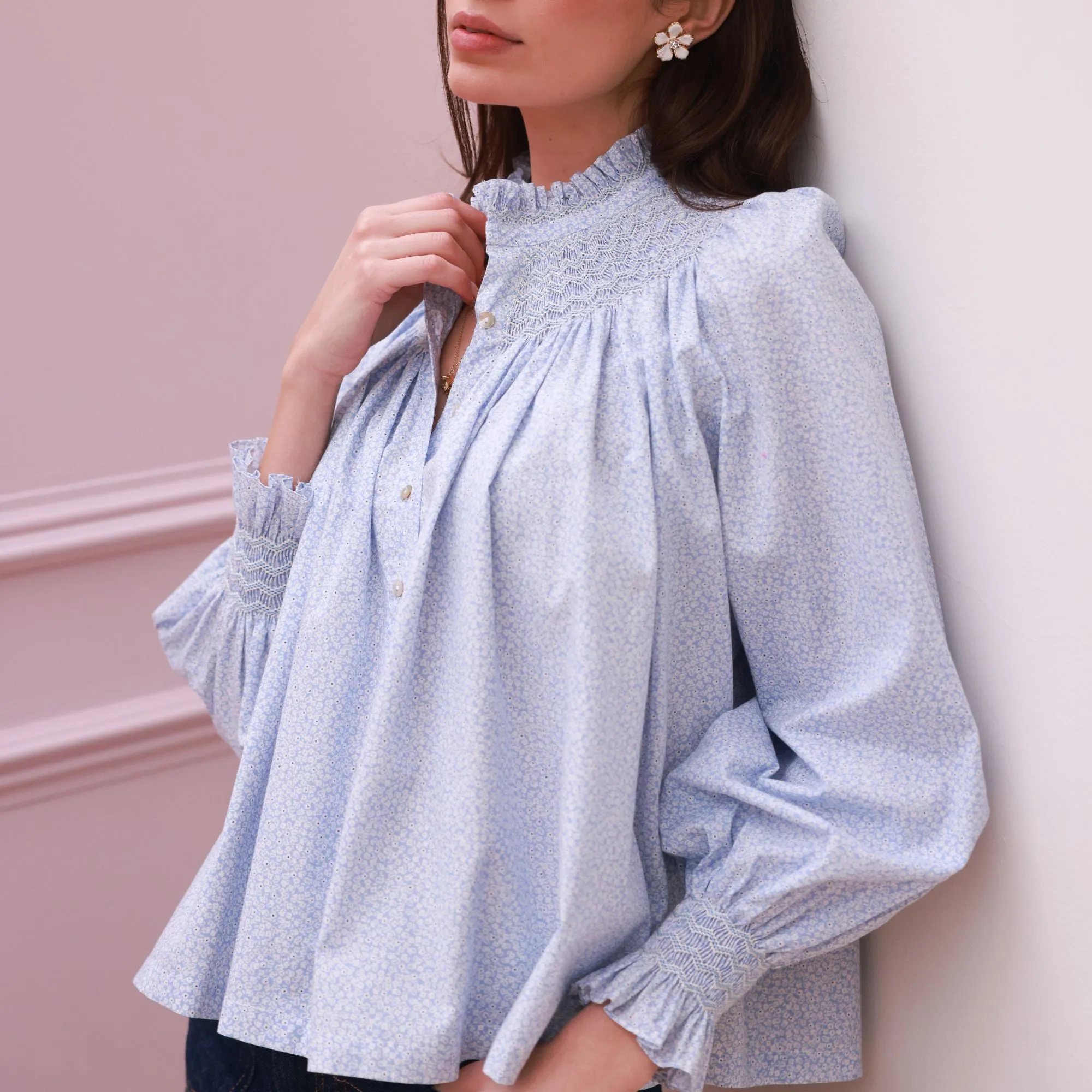 Scholl Blouse Periwinkle Ditsy with Blue Mist Hand Smocking Edition 63 sold by Smock London product image thumbnail 2