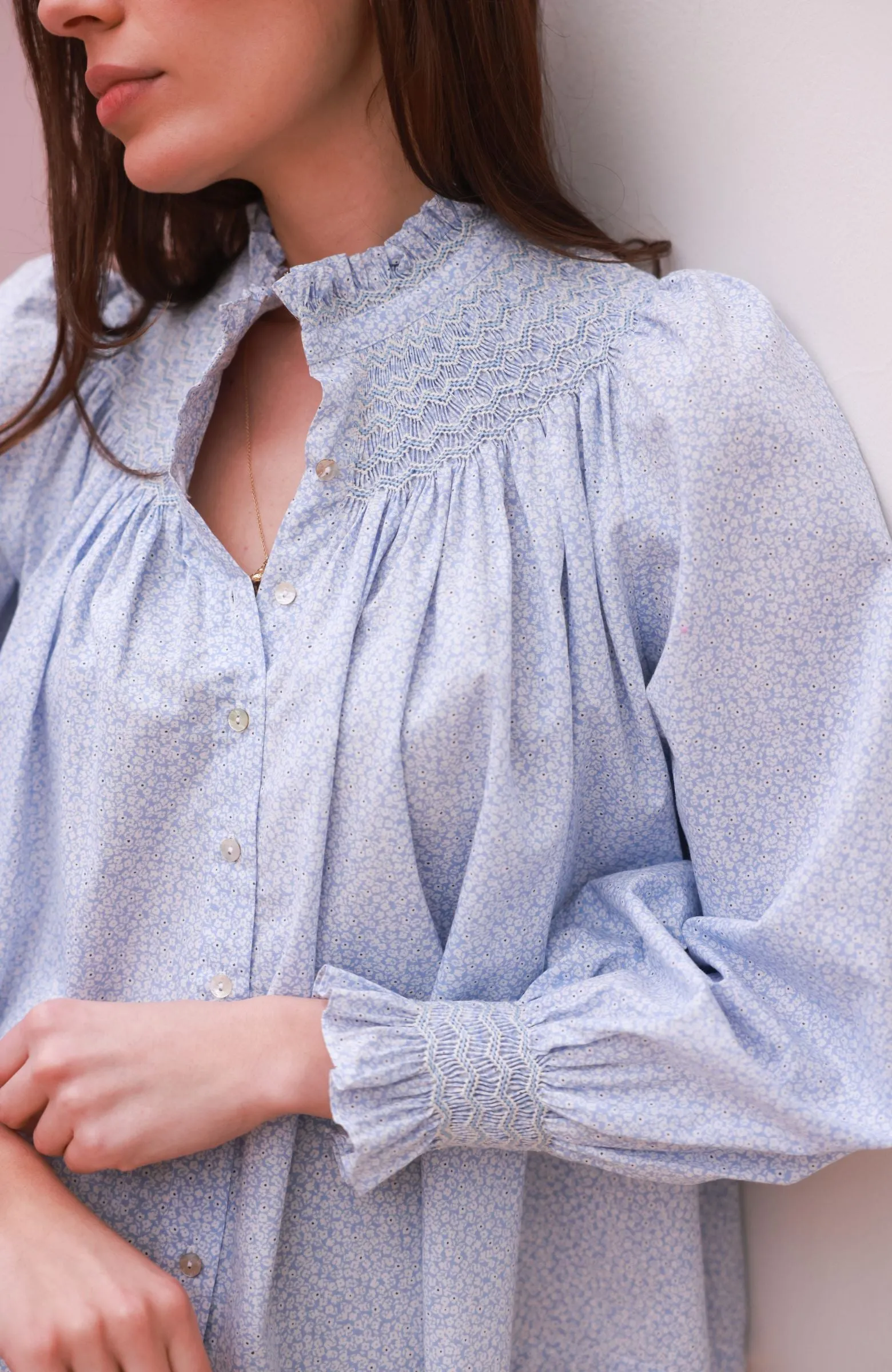 Scholl Blouse Periwinkle Ditsy with Blue Mist Hand Smocking Edition 63 sold by Smock London product image thumbnail 4