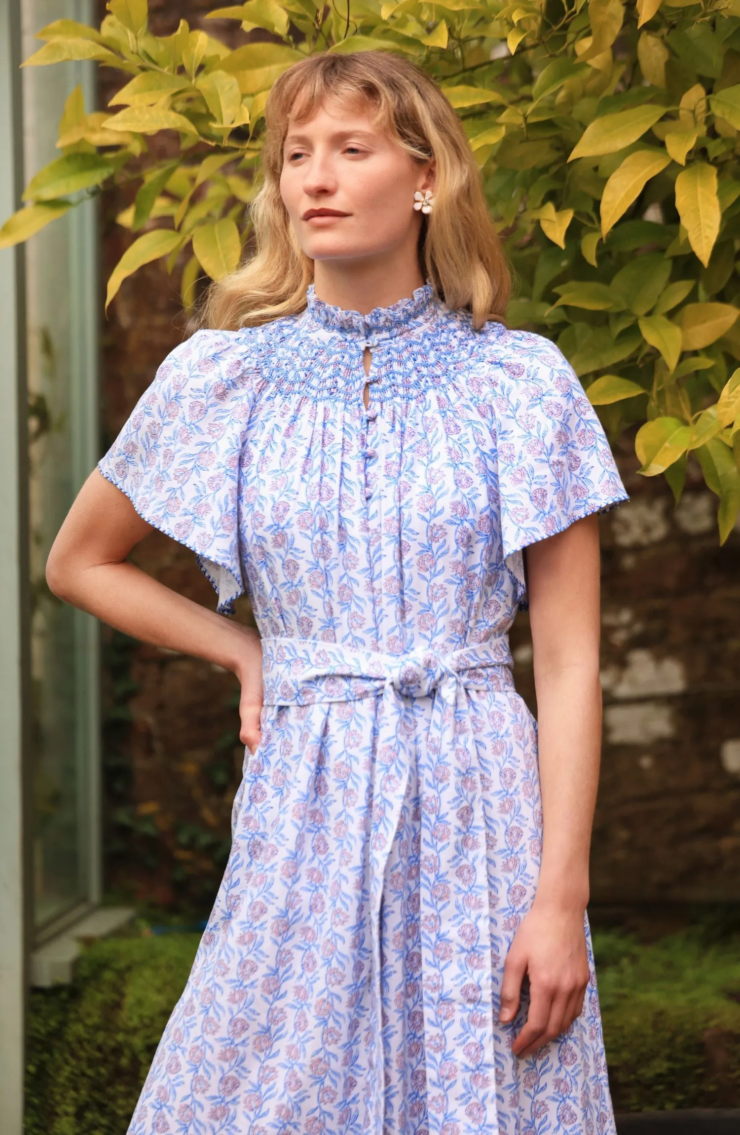 Colette Dress Passionflower Trellis with Delphinium Blue Hand Smocking sold by Smock London product image thumbnail 5