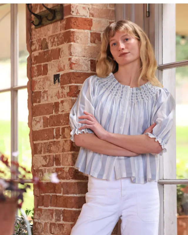 Cleopatra Blouse Maine Stripe with Seaside Hand Smocking Edition 39 made by Smock London
