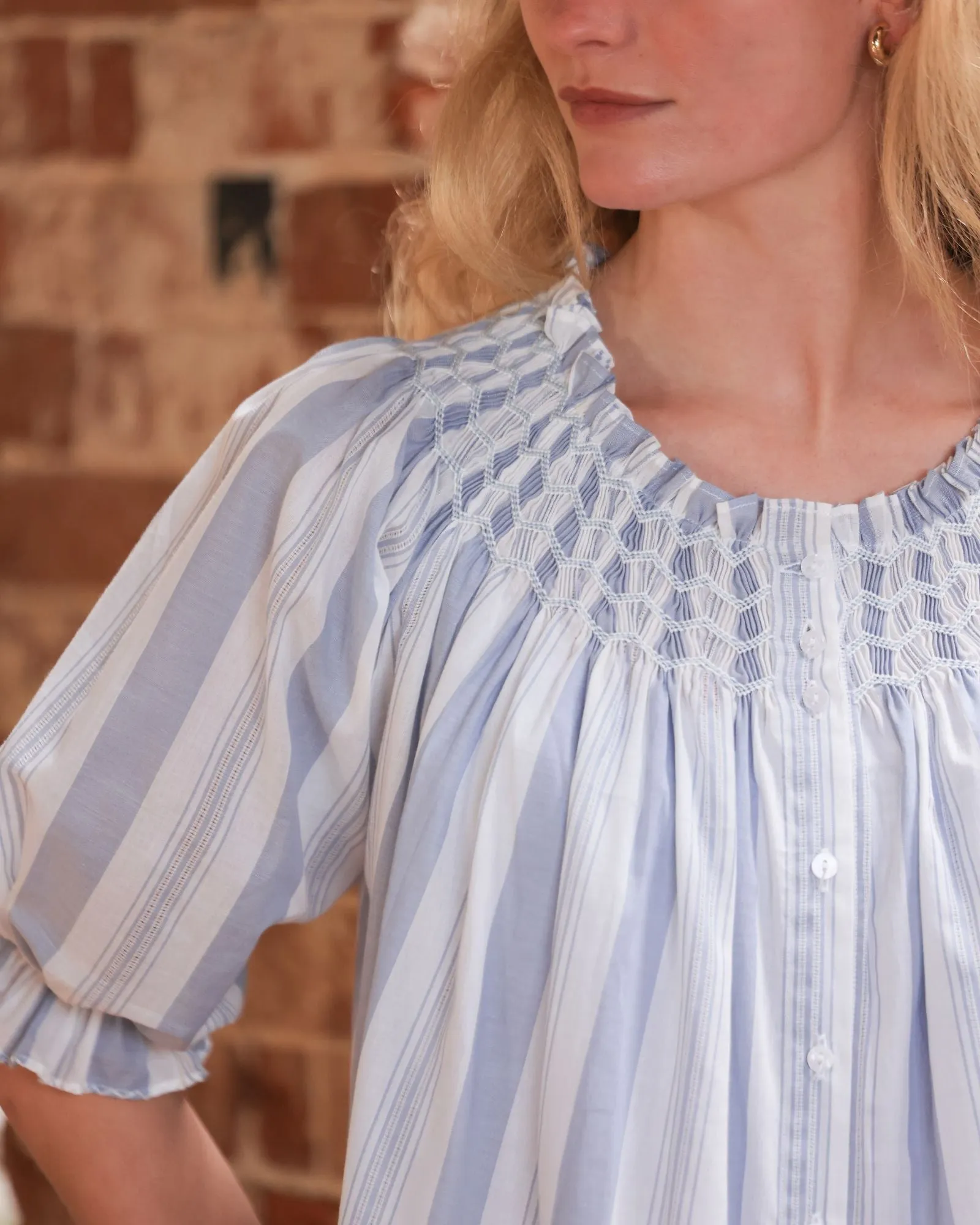 Cleopatra Blouse Maine Stripe with Seaside Hand Smocking Edition 39 sold by Smock London product image thumbnail 2