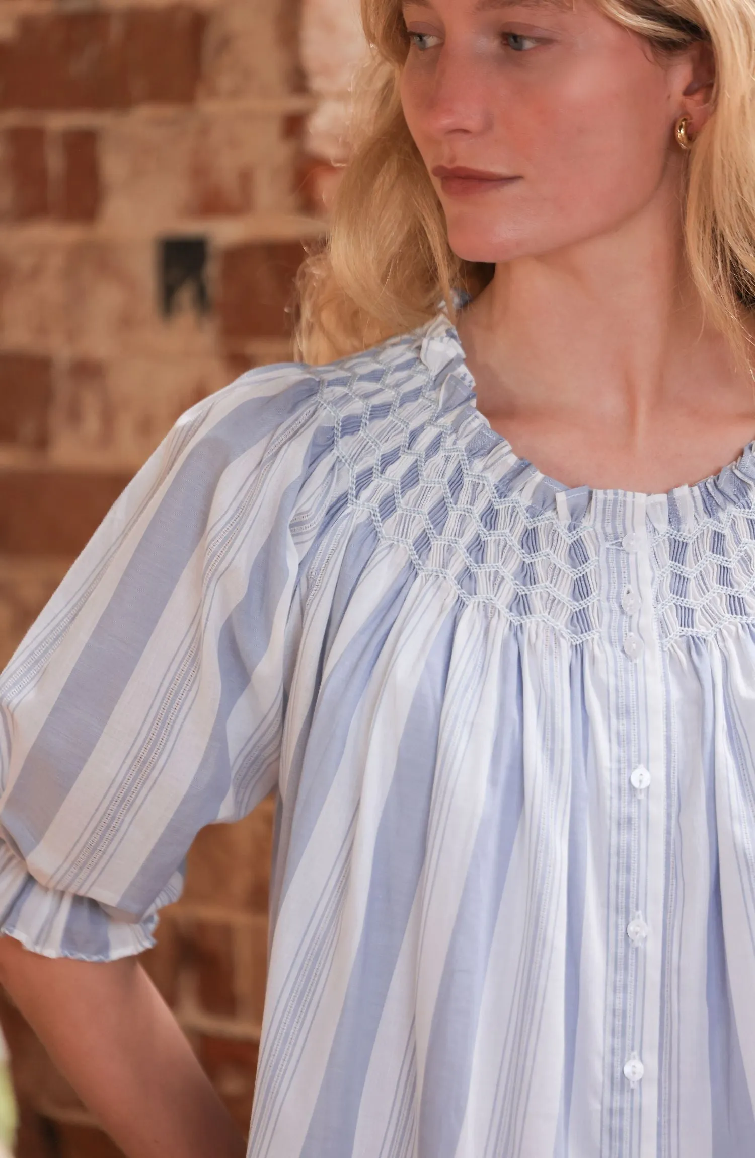 Cleopatra Blouse Maine Stripe with Seaside Hand Smocking Edition 39 sold by Smock London product image thumbnail 5