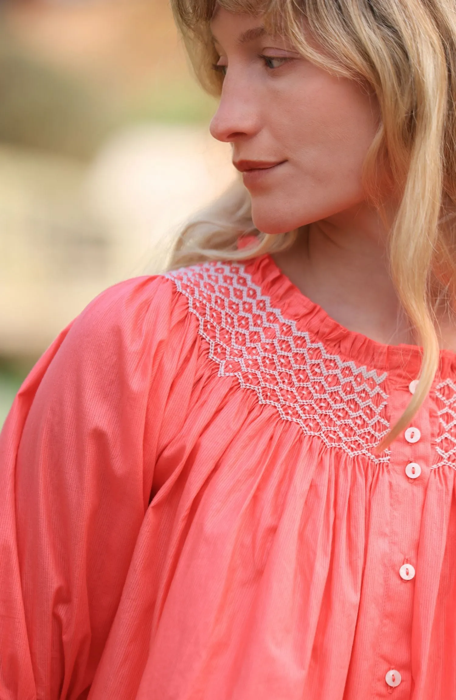 Cleopatra Blouse Calypso Stripe with Milk Hand Smocking Edition 42 sold by Smock London product image thumbnail 5