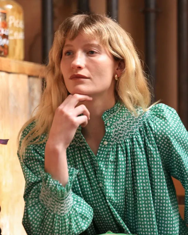 Scholl Blouse Golf Hole Green with Chalk Hand Smocking Edition 72 made by Smock London
