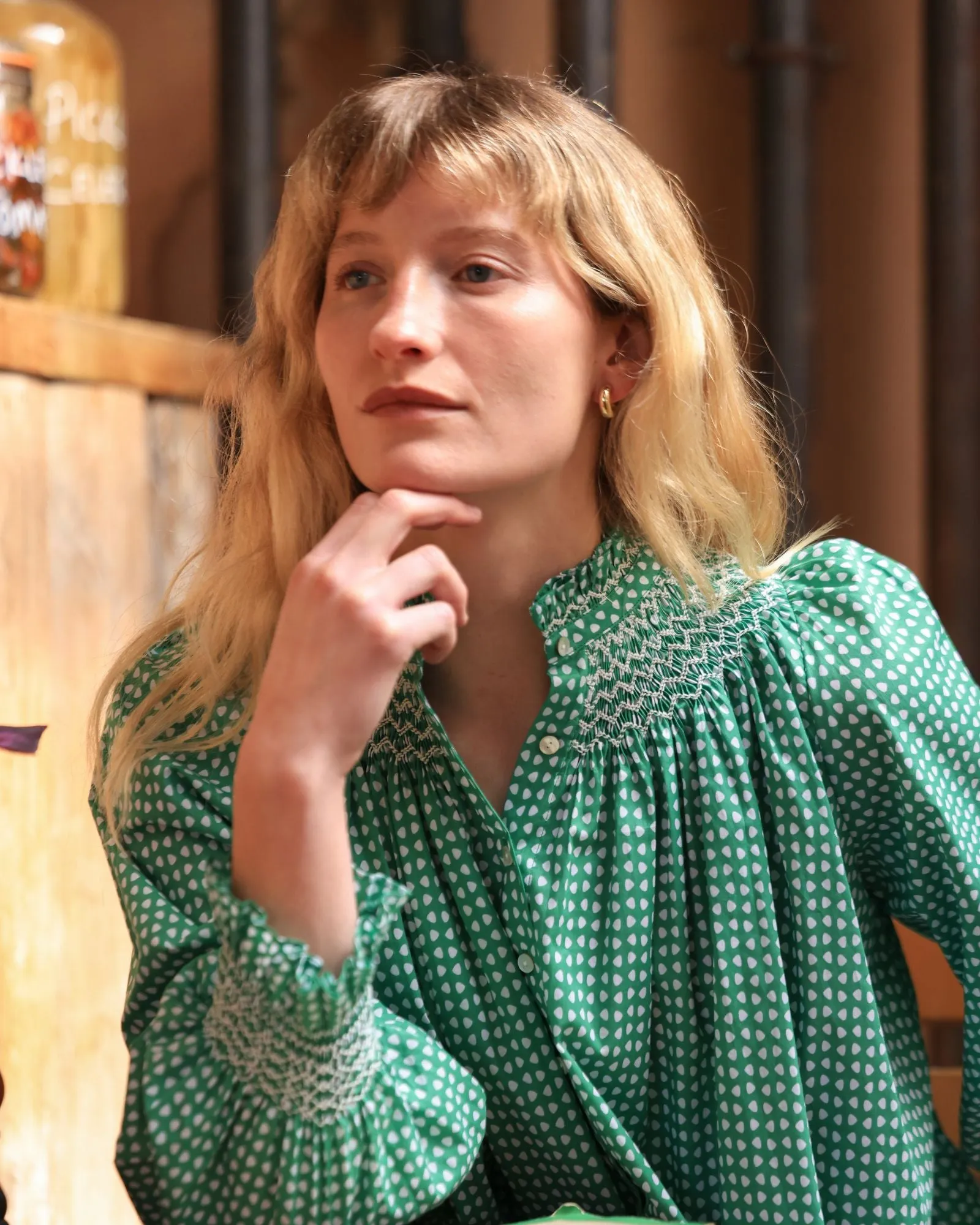 Scholl Blouse Golf Hole Green with Chalk Hand Smocking Edition 72 sold by Smock London