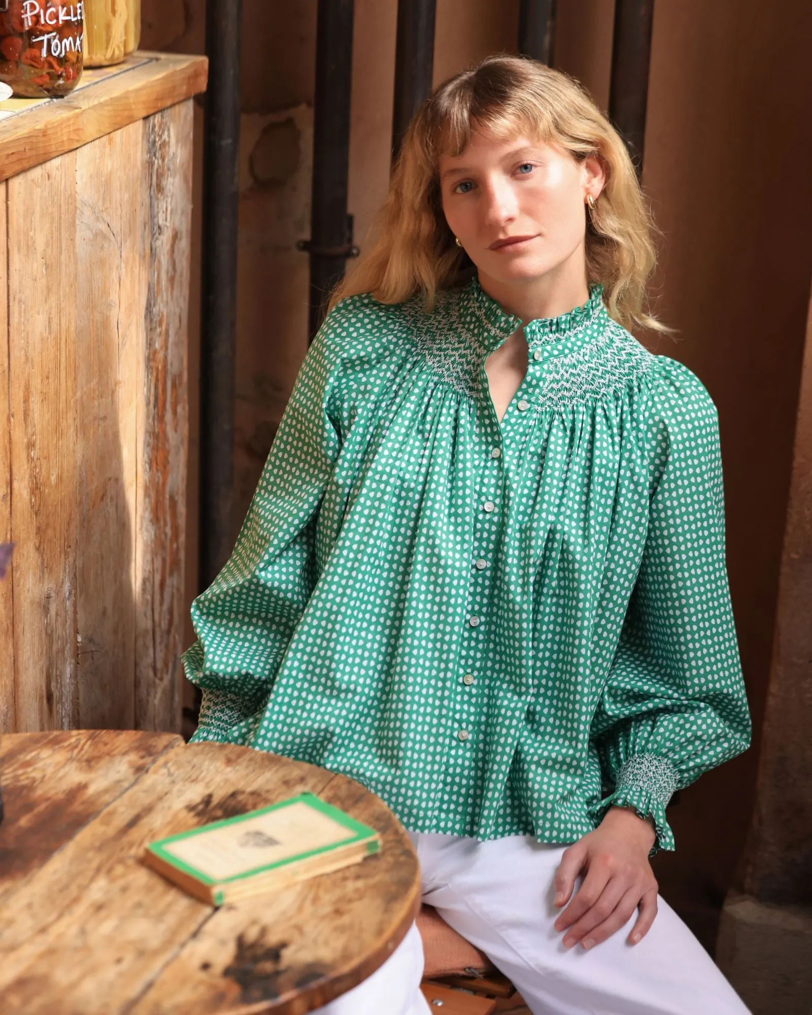 Scholl Blouse Golf Hole Green with Chalk Hand Smocking Edition 72 sold by Smock London product image thumbnail 2
