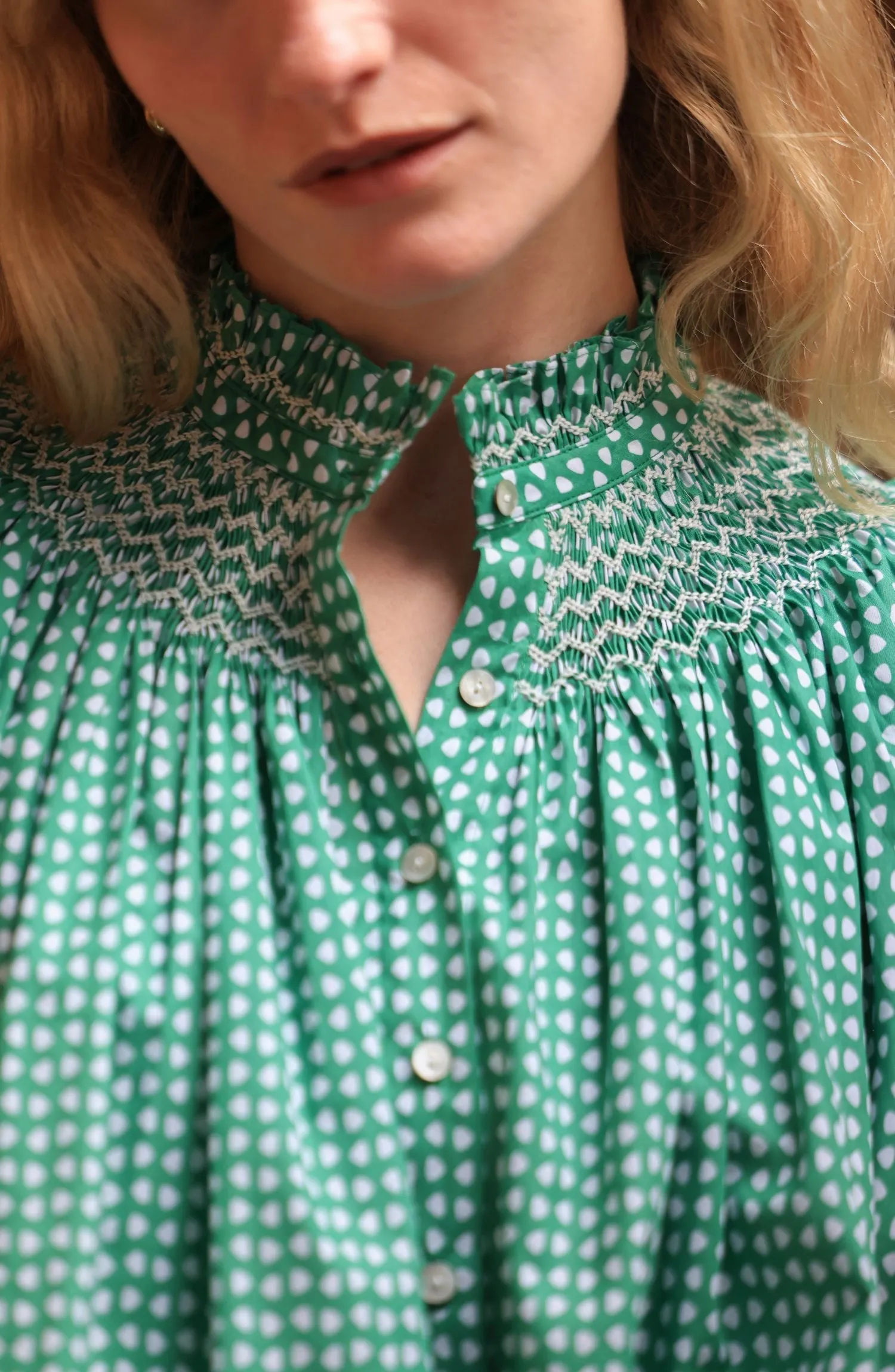 Scholl Blouse Golf Hole Green with Chalk Hand Smocking Edition 72 sold by Smock London product image thumbnail 4