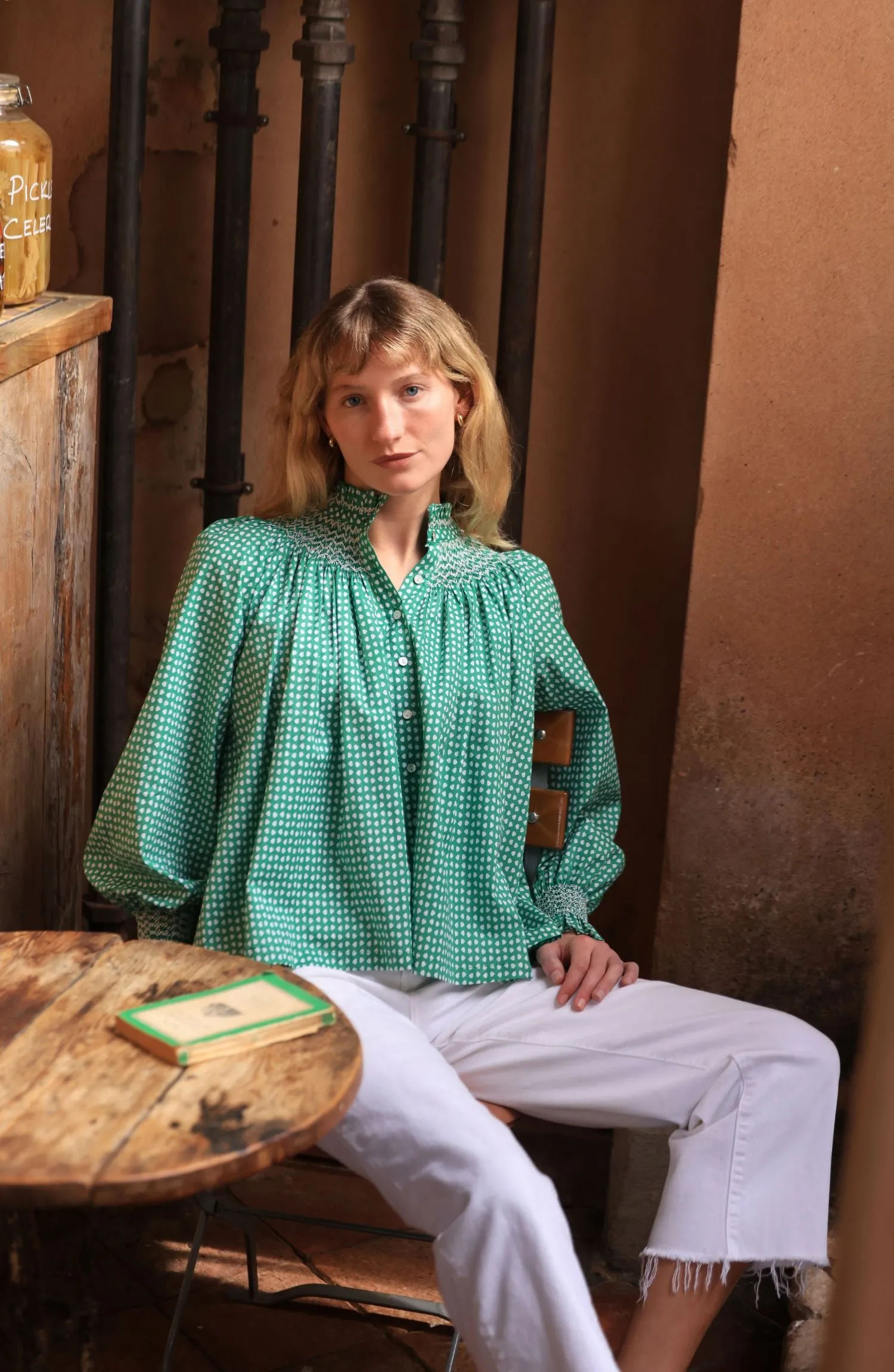 Scholl Blouse Golf Hole Green with Chalk Hand Smocking Edition 72 sold by Smock London product image thumbnail 5