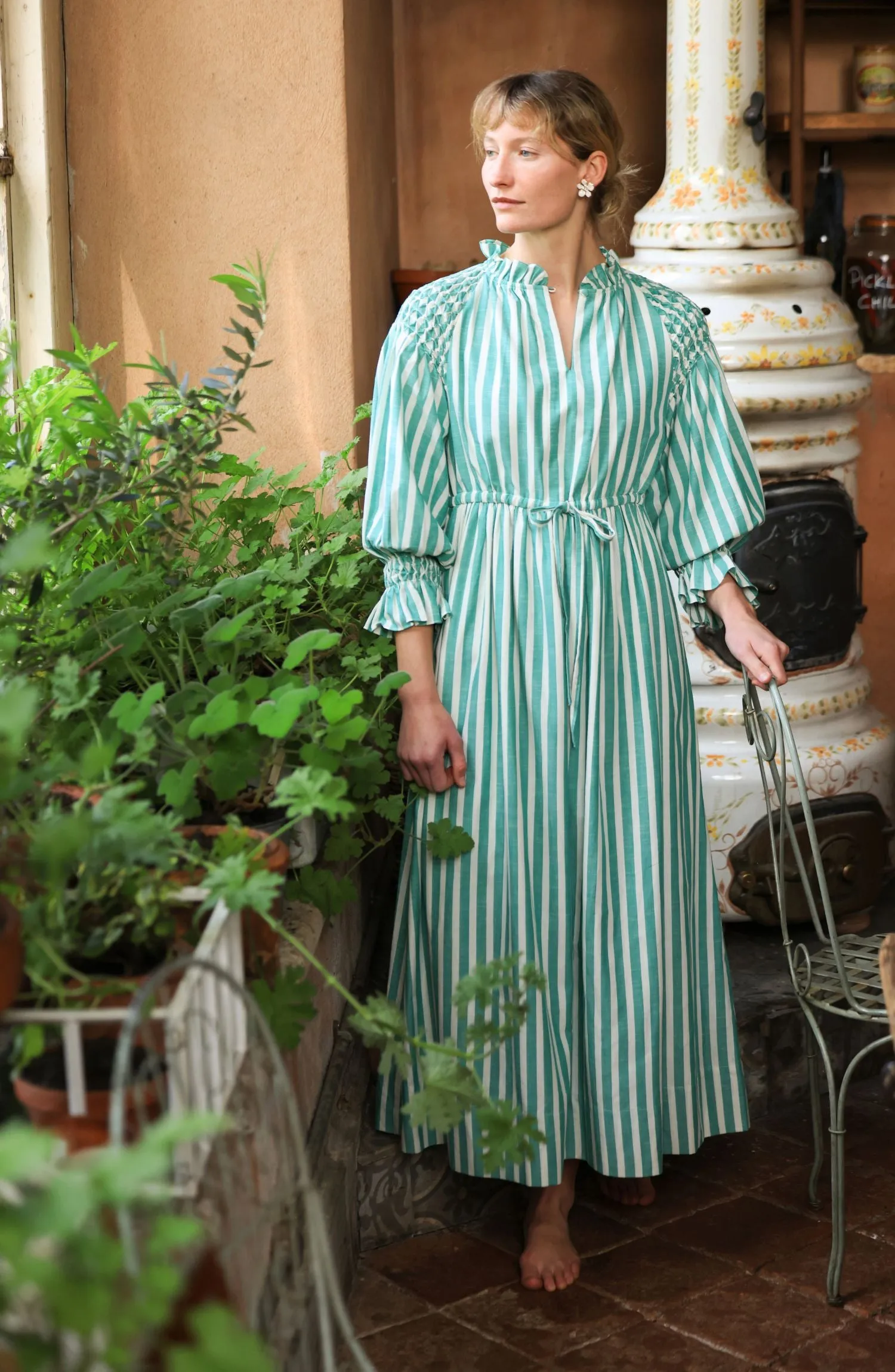 Aloha Wanderwell Dress Wimbledon Stripe with White Honeycomb Hand Smocking sold by Smock London product image thumbnail 3