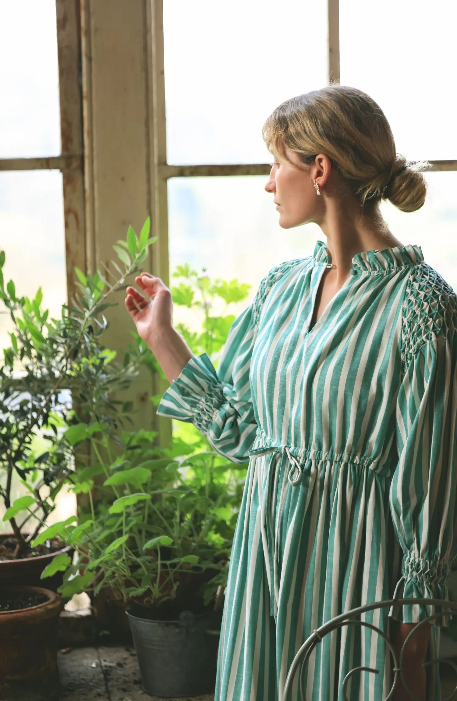Aloha Wanderwell Dress Wimbledon Stripe with White Honeycomb Hand Smocking sold by Smock London product image thumbnail 5