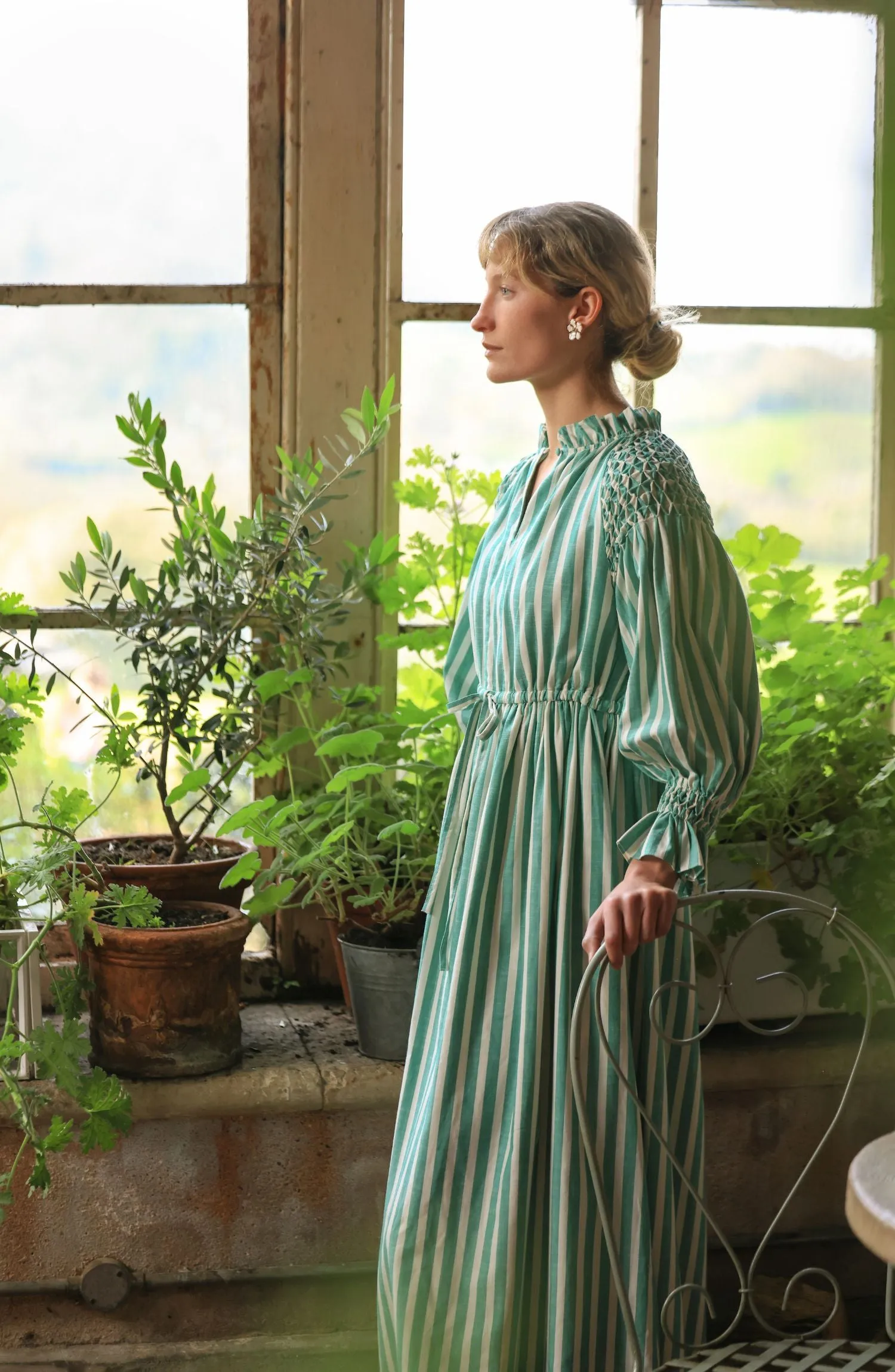 Aloha Wanderwell Dress Wimbledon Stripe with White Honeycomb Hand Smocking sold by Smock London product image thumbnail 4