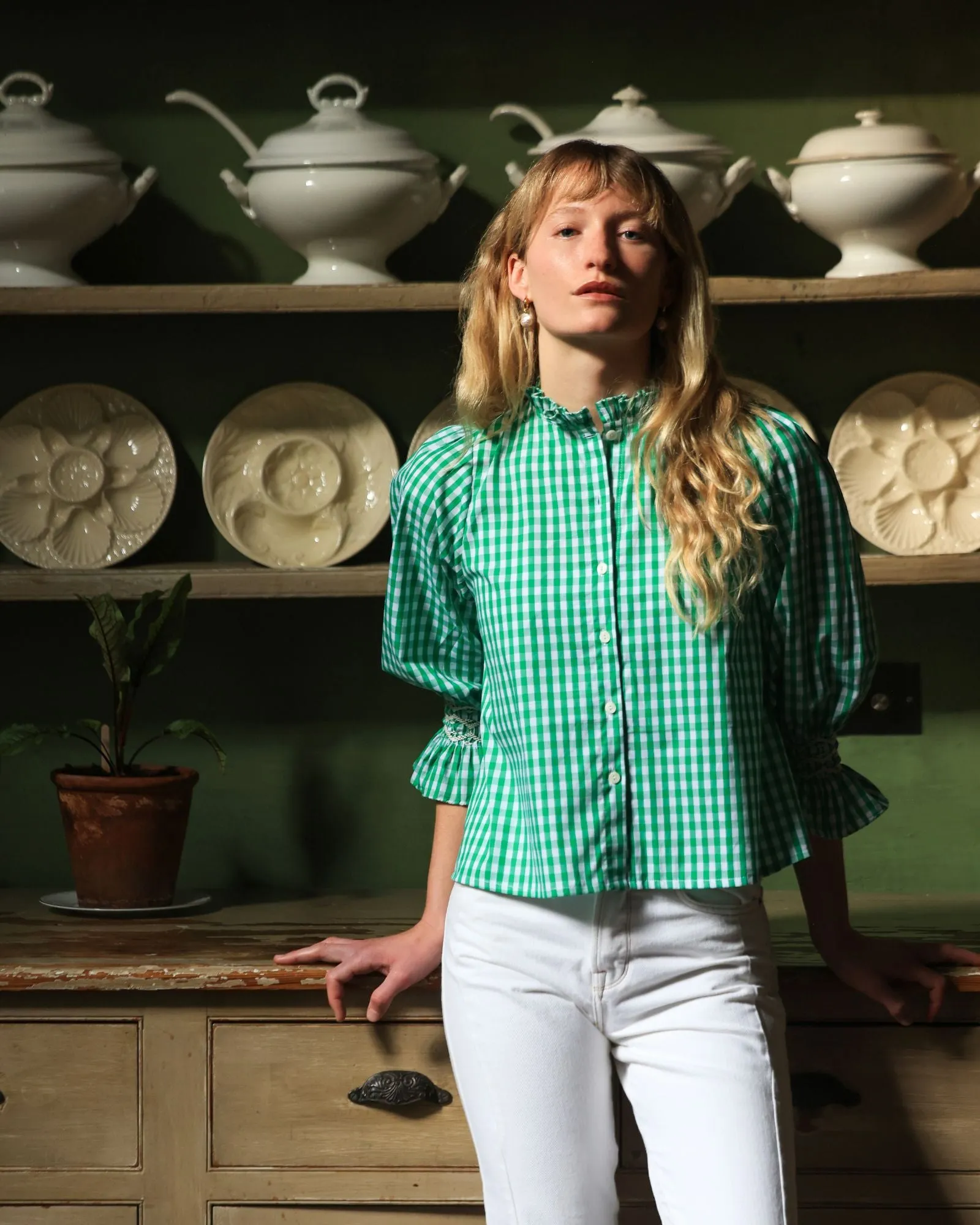 Shelley Blouse Kelly Green Gingham with Chalk Hand Smocking Edition 25 sold by Smock London product image thumbnail 3