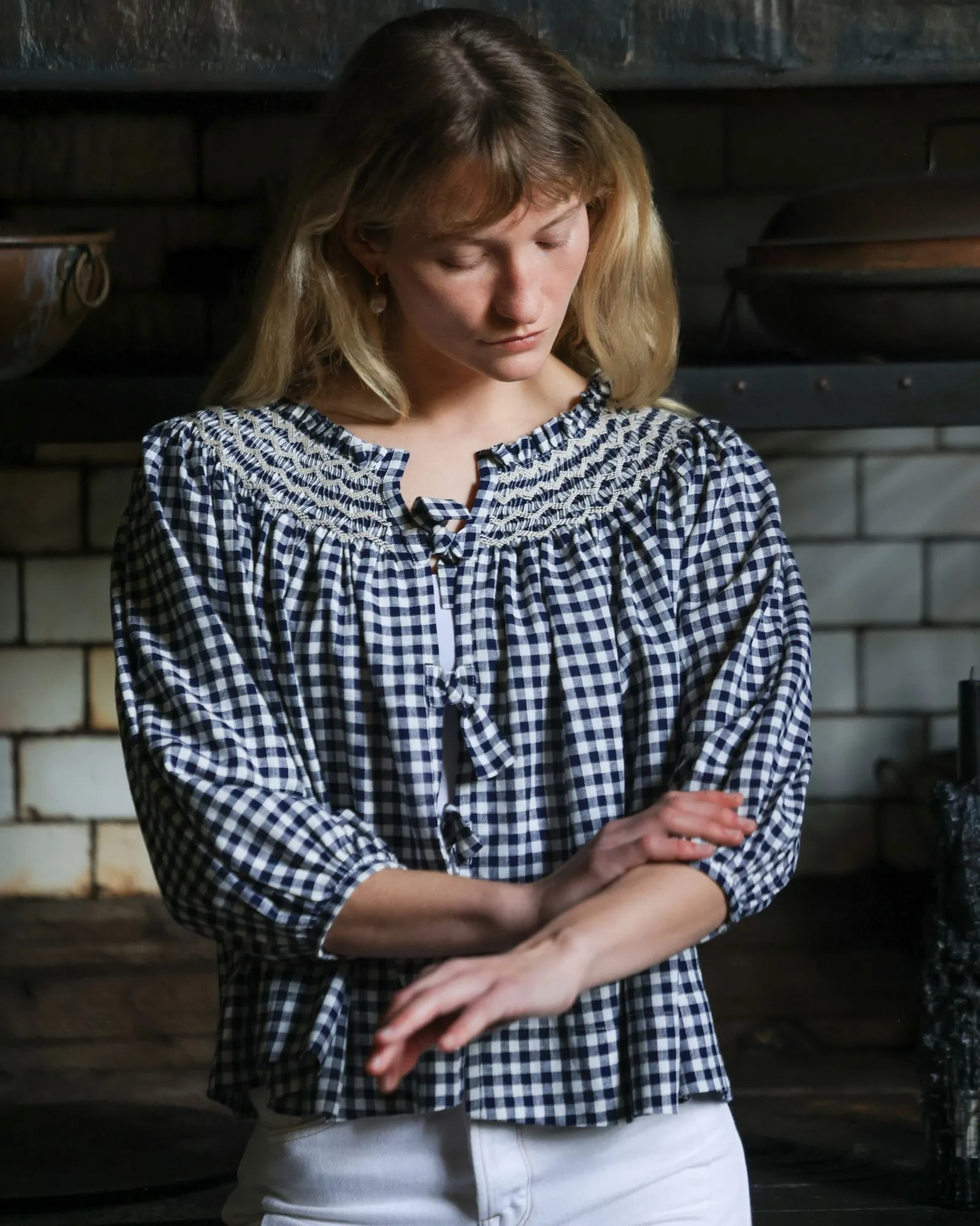 Cleopatra Jacket Schoolhouse Gingham with Chalk Hand Smocking Edition 5 sold by Smock London product image thumbnail 4