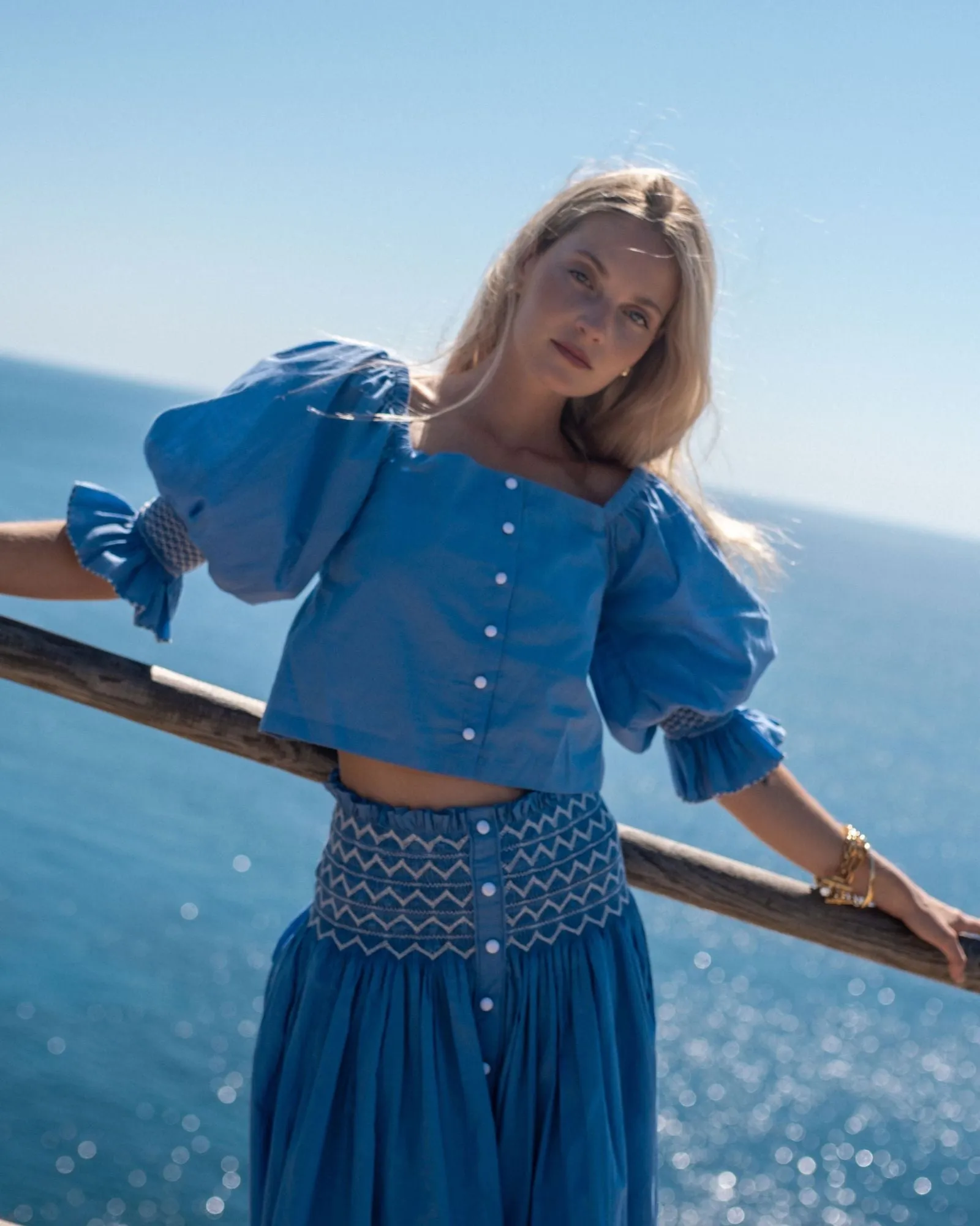 S/M Sullivan Skirt Lapis Lazuli Cotton with Seagull Hand Smocking sold by Smock London product image thumbnail 2