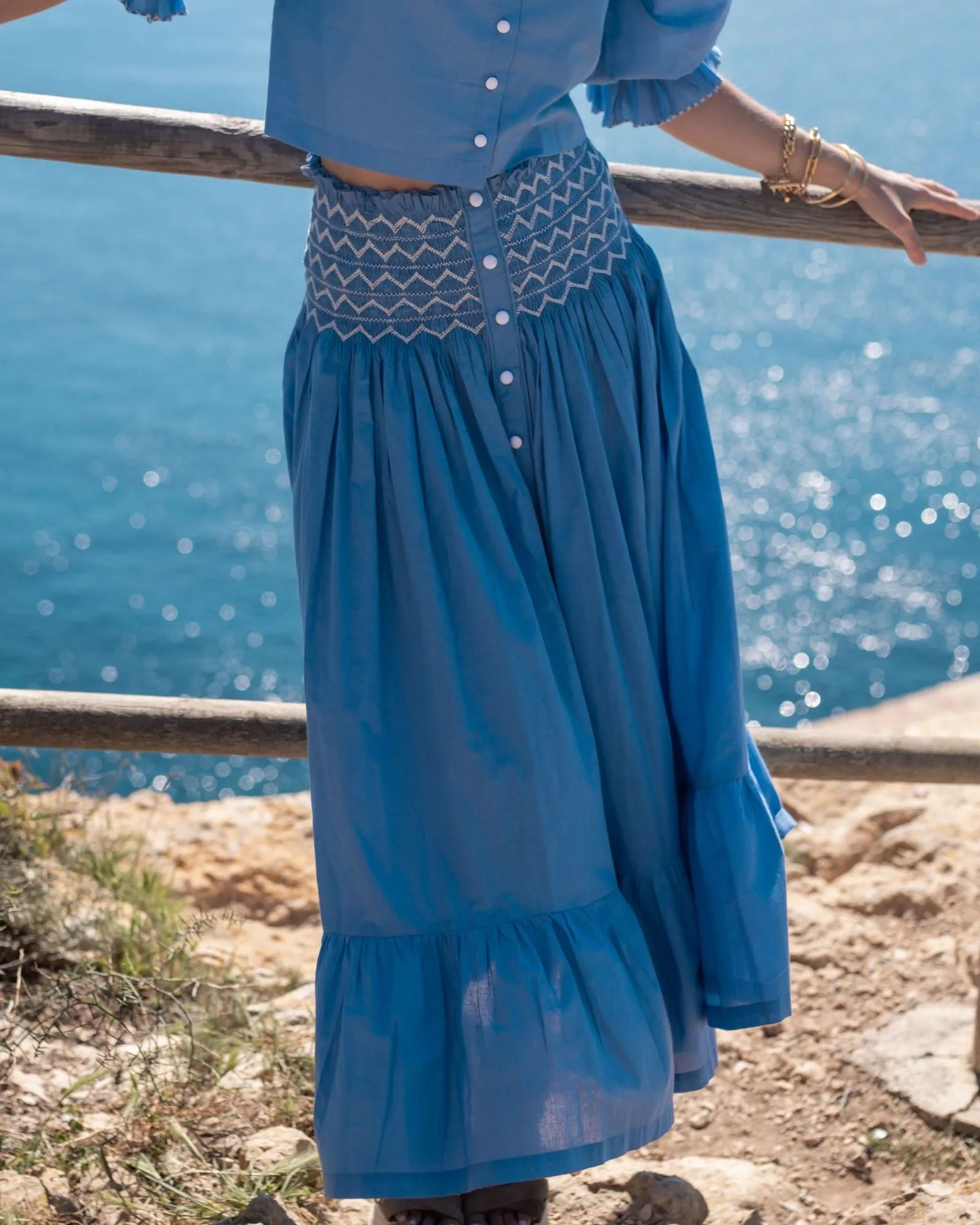 S/M Sullivan Skirt Lapis Lazuli Cotton with Seagull Hand Smocking sold by Smock London product image thumbnail 3