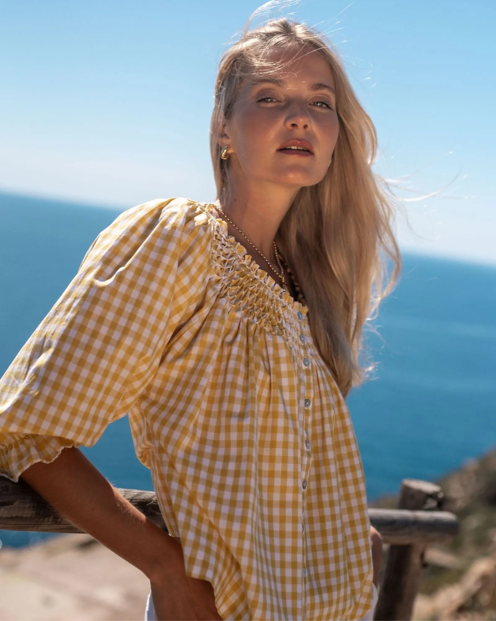 Clark Blouse Custard Gingham with Seagull Hand Smocking Edition 2 sold by Smock London product image thumbnail 3