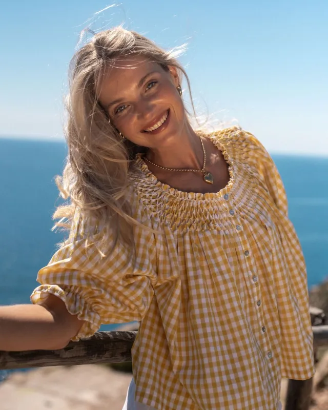 Clark Blouse Custard Gingham with Seagull Hand Smocking Edition 2 made by Smock London