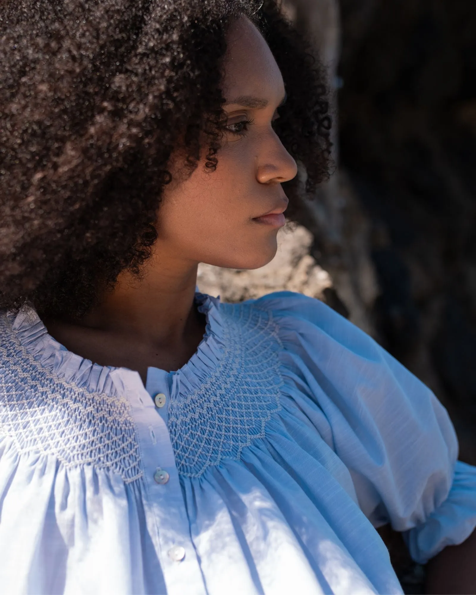 Cleopatra Blouse Blue Sky Cotton with Chalk Hand Smocking Edition 51 sold by Smock London product image thumbnail 2