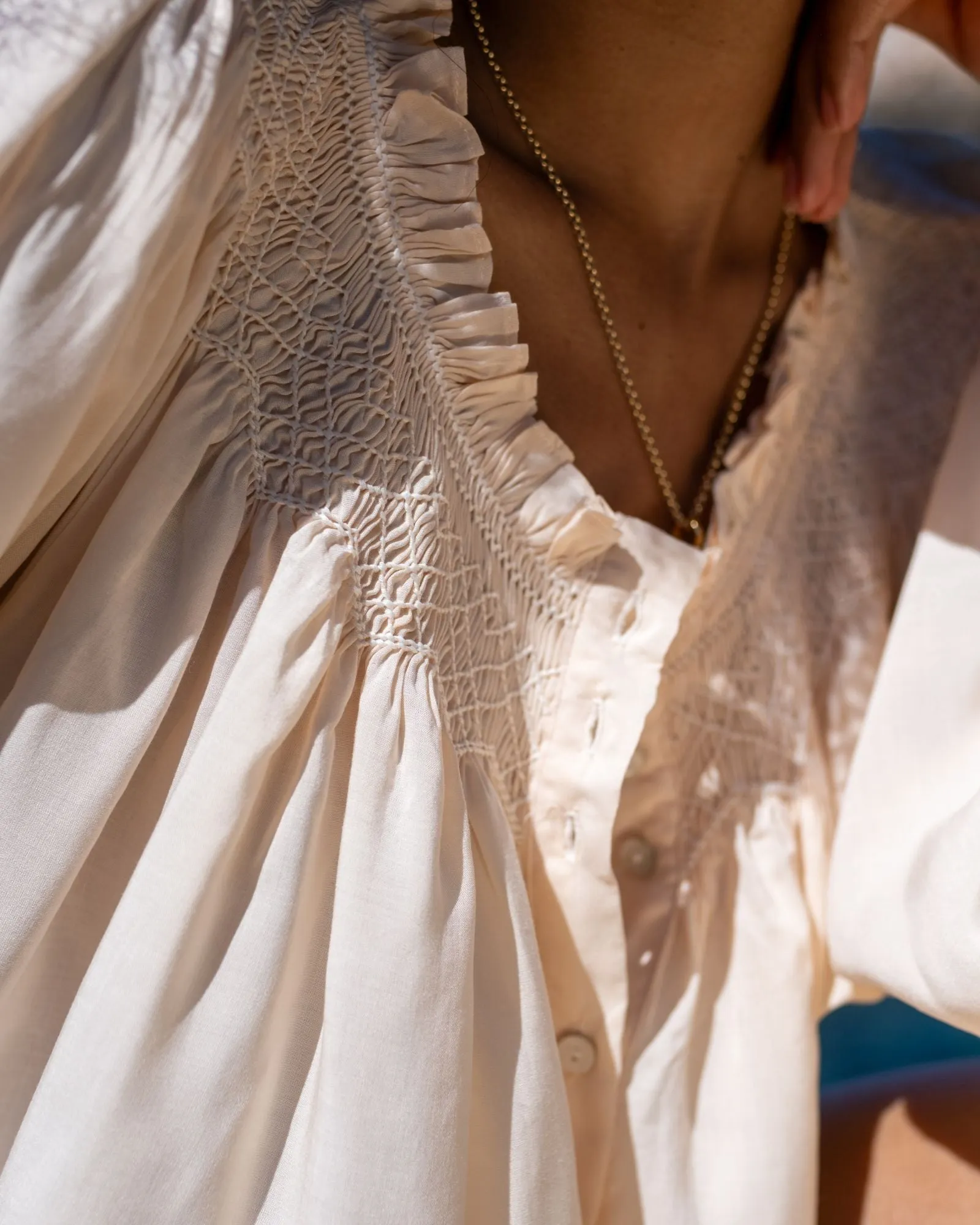 Cleopatra Blouse Vanilla Cotton with Pearl Hand Smocking Edition 49 sold by Smock London product image thumbnail 3