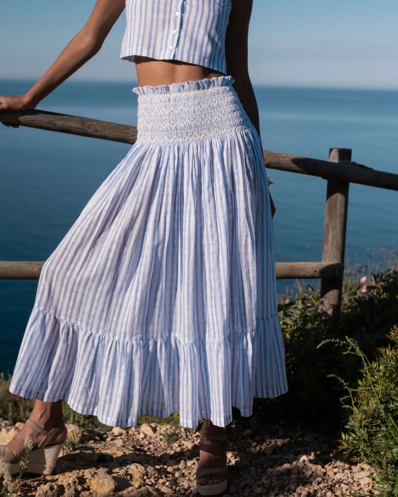 Sullivan Skirt Normandie Stripe with Chalk Hand Smocking sold by Smock London product image thumbnail 2
