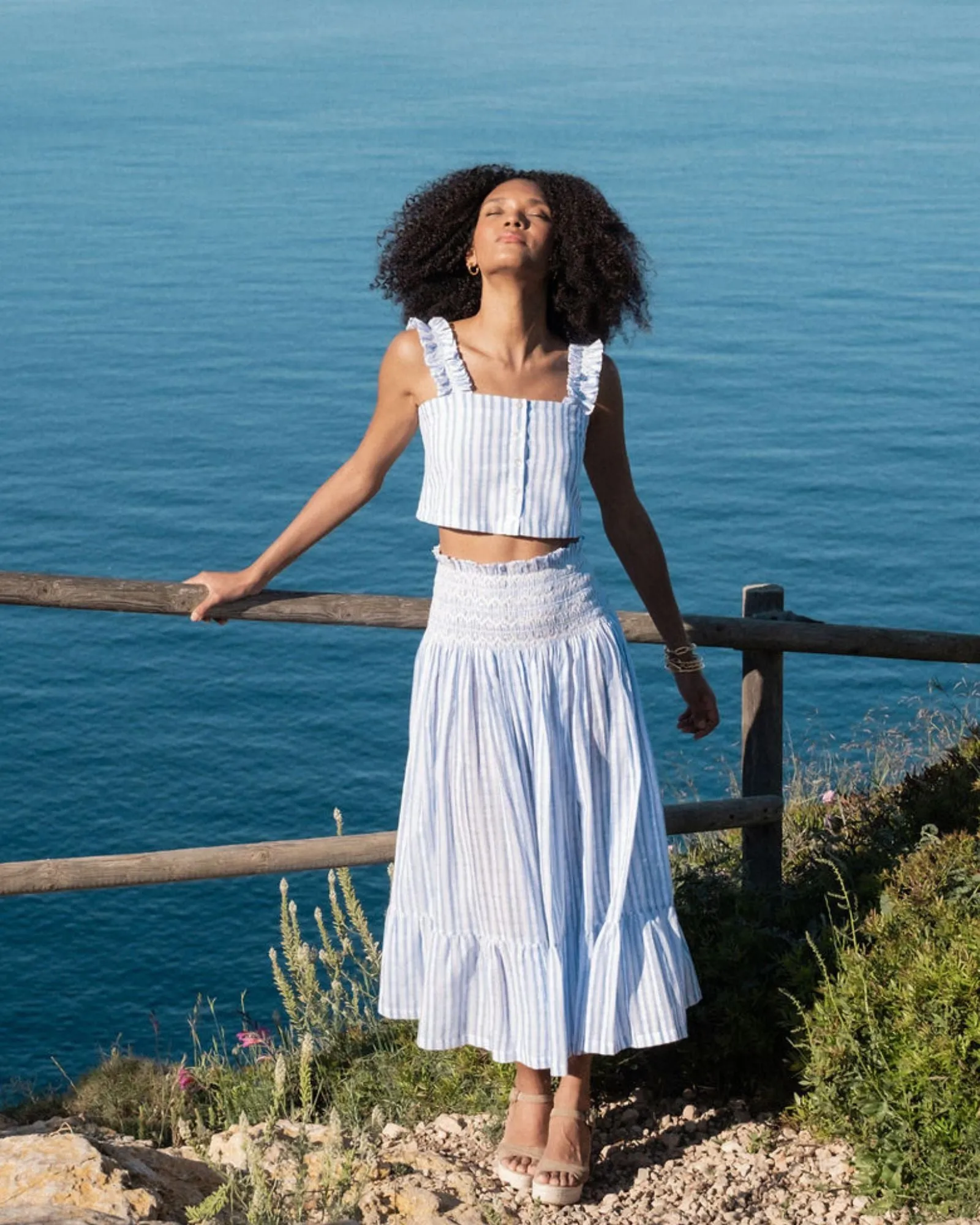 Sullivan Skirt Normandie Stripe with Chalk Hand Smocking sold by Smock London product image thumbnail 3
