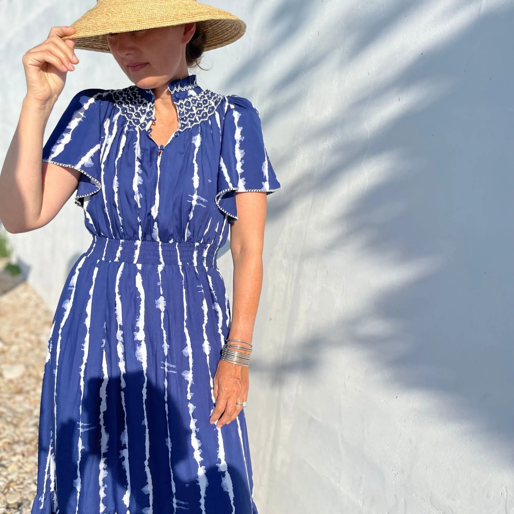 Colette Women's Dress Shibori Cotton with Blankety Blank Hand Smocking sold by Smock London