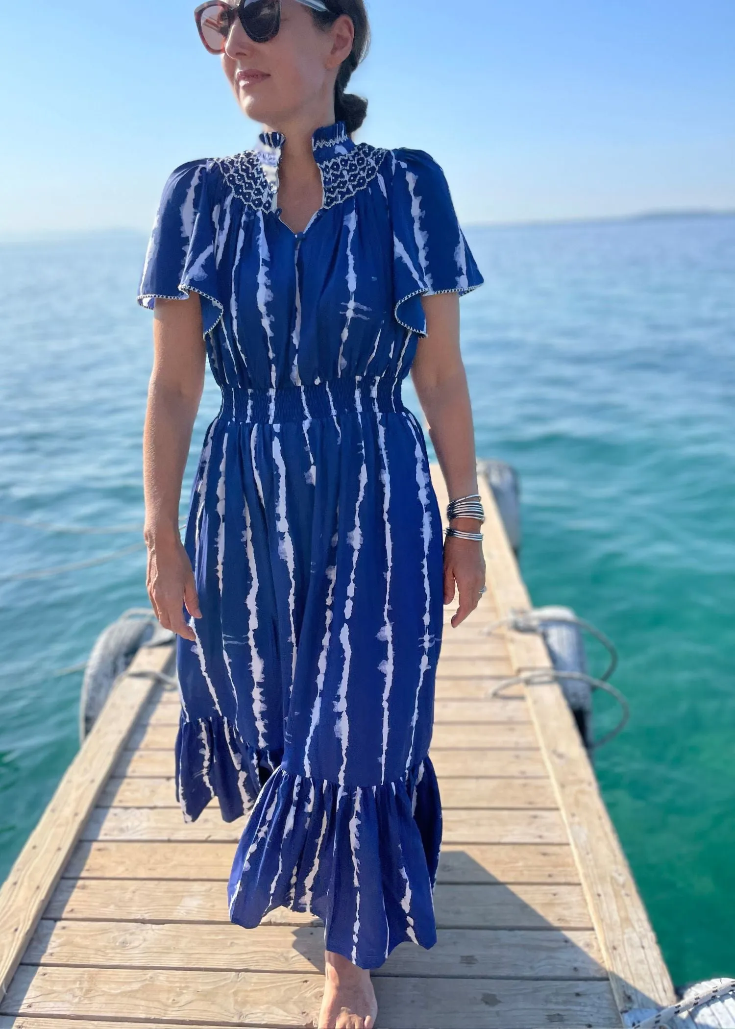 Colette Women's Dress Shibori Cotton with Blankety Blank Hand Smocking sold by Smock London product image thumbnail 4