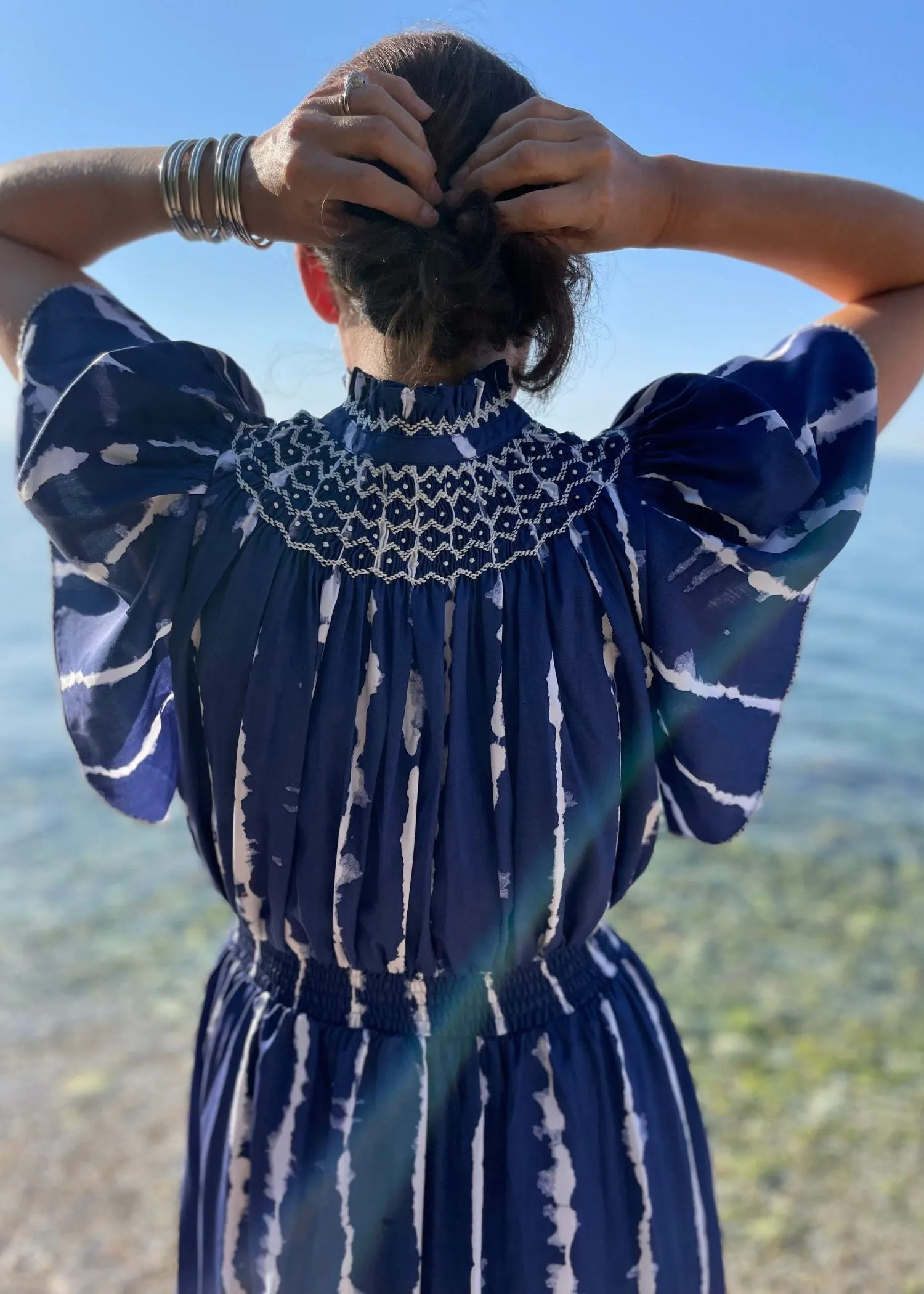 Colette Women's Dress Shibori Cotton with Blankety Blank Hand Smocking sold by Smock London product image thumbnail 5