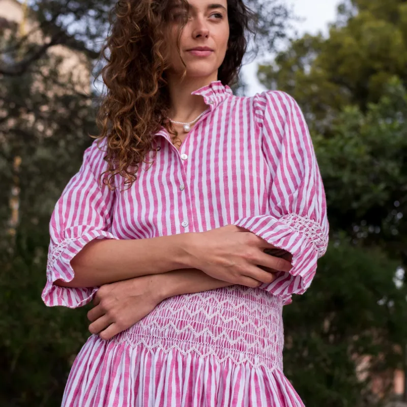 Small Shelley Blouse Painted Pink Stripes with Icecap Hand Smocking Edition 1 sold by Smock London