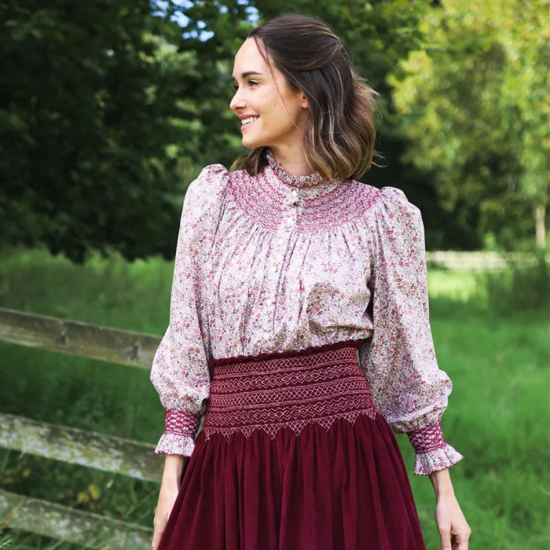 Med & Large Scholl Women's Blouse with Fallen Leaves Hand Smocking made with Liberty Ava Edition 14 sold by Smock London