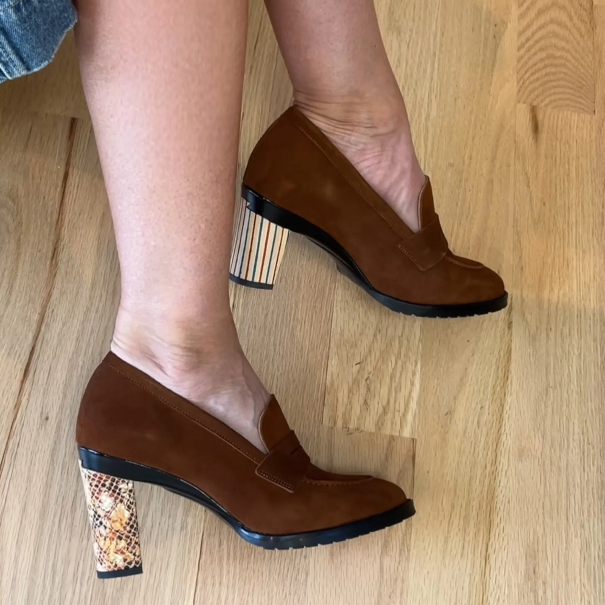 Emma Tobacco Loafer in Soft Nubuck for Removeable Heels sold by Tanya Heath product image thumbnail 2