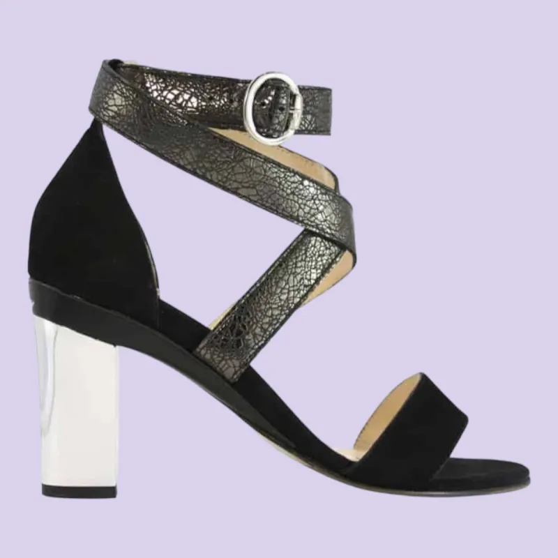 Dominy Black Strappy Sandal in Black Nubuck made by Tanya Heath