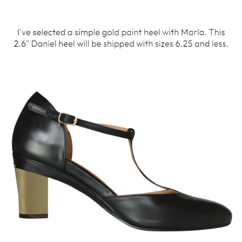 Marla Black T-Strap Pump with Interchangeable Heels made by Tanya Heath