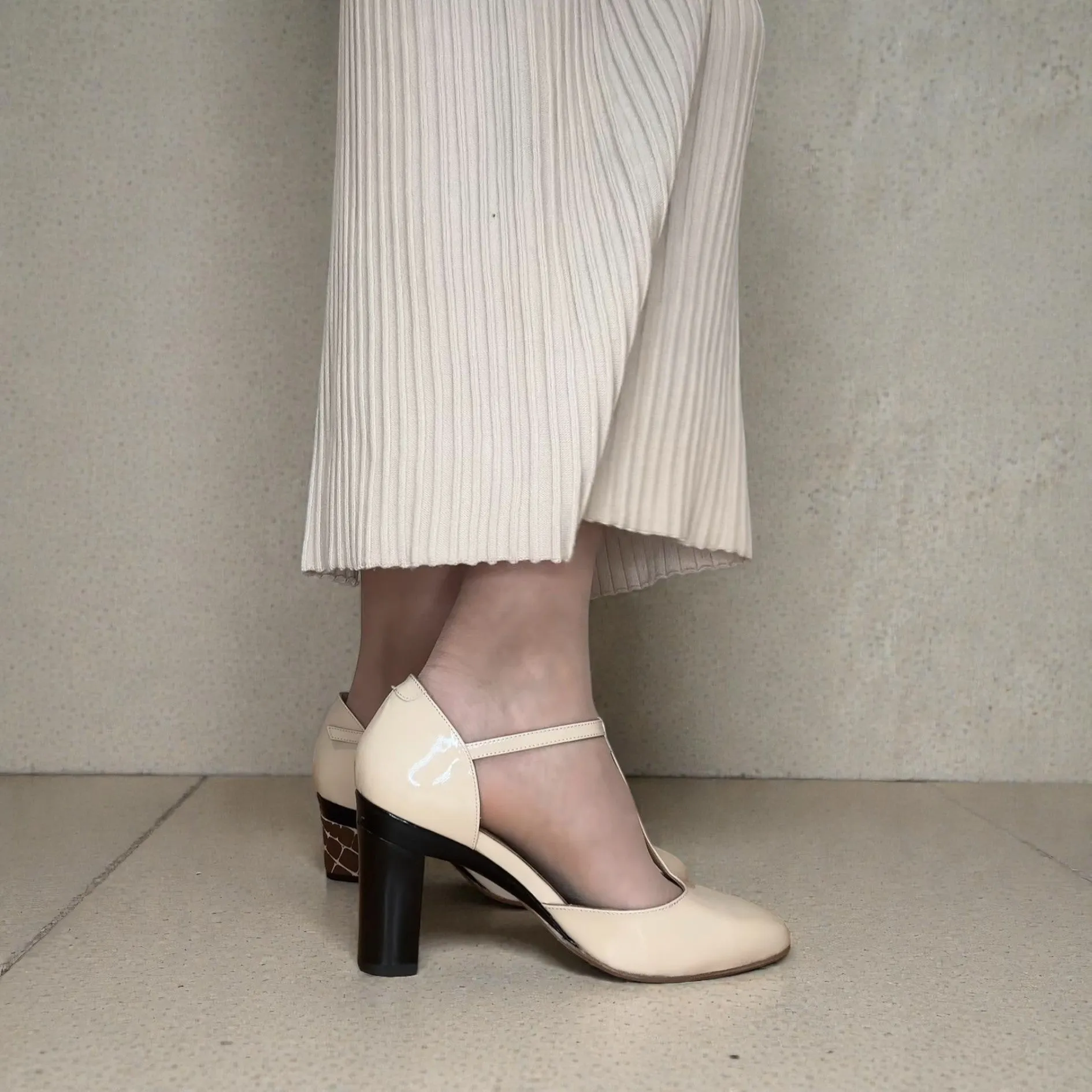 New: Marla Nude Patent T-Strap Pump & Removeable Heels sold by Tanya Heath product image thumbnail 2
