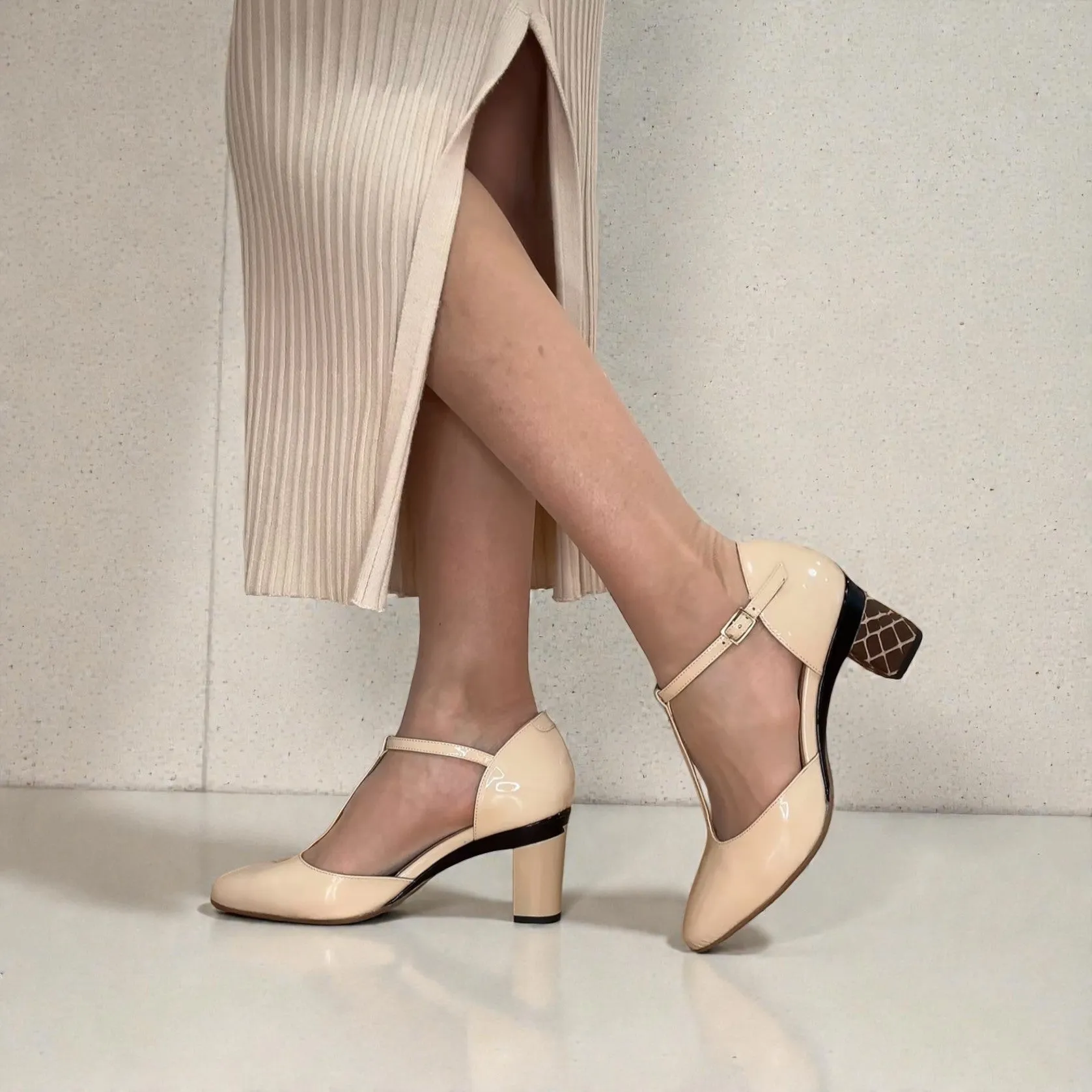 New: Marla Nude Patent T-Strap Pump & Removeable Heels sold by Tanya Heath product image thumbnail 4