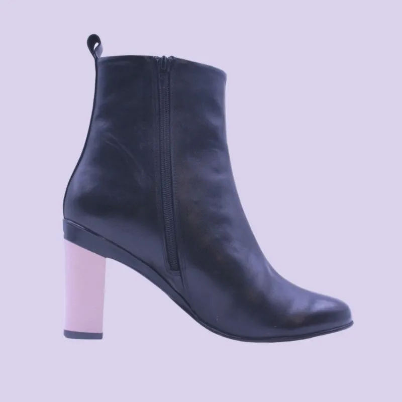 Yasifina Black Ankle Boot with Interchangeable Heel made by Tanya Heath