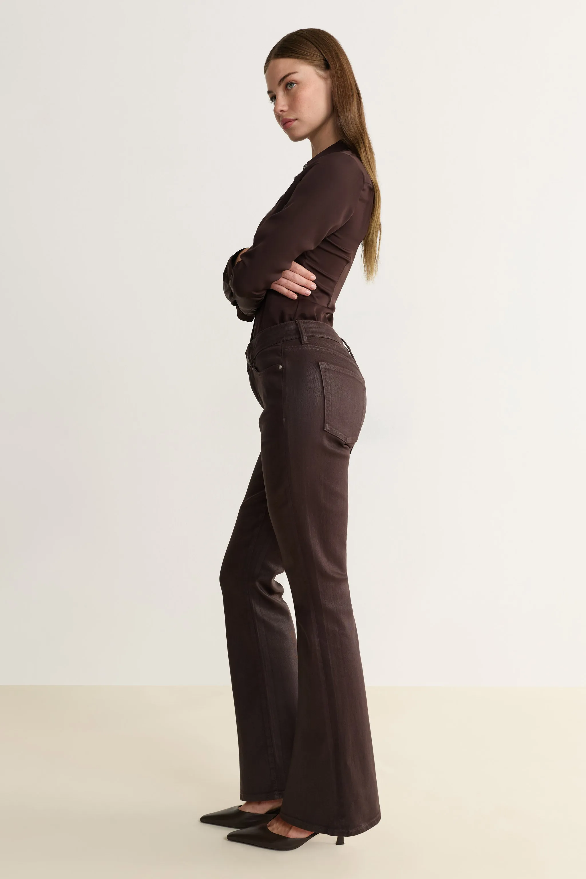 NAO STRETCH - HIGH RISE BOOTCUT JEANS | COATED AMERICANO sold by Warp + Weft product image thumbnail 2