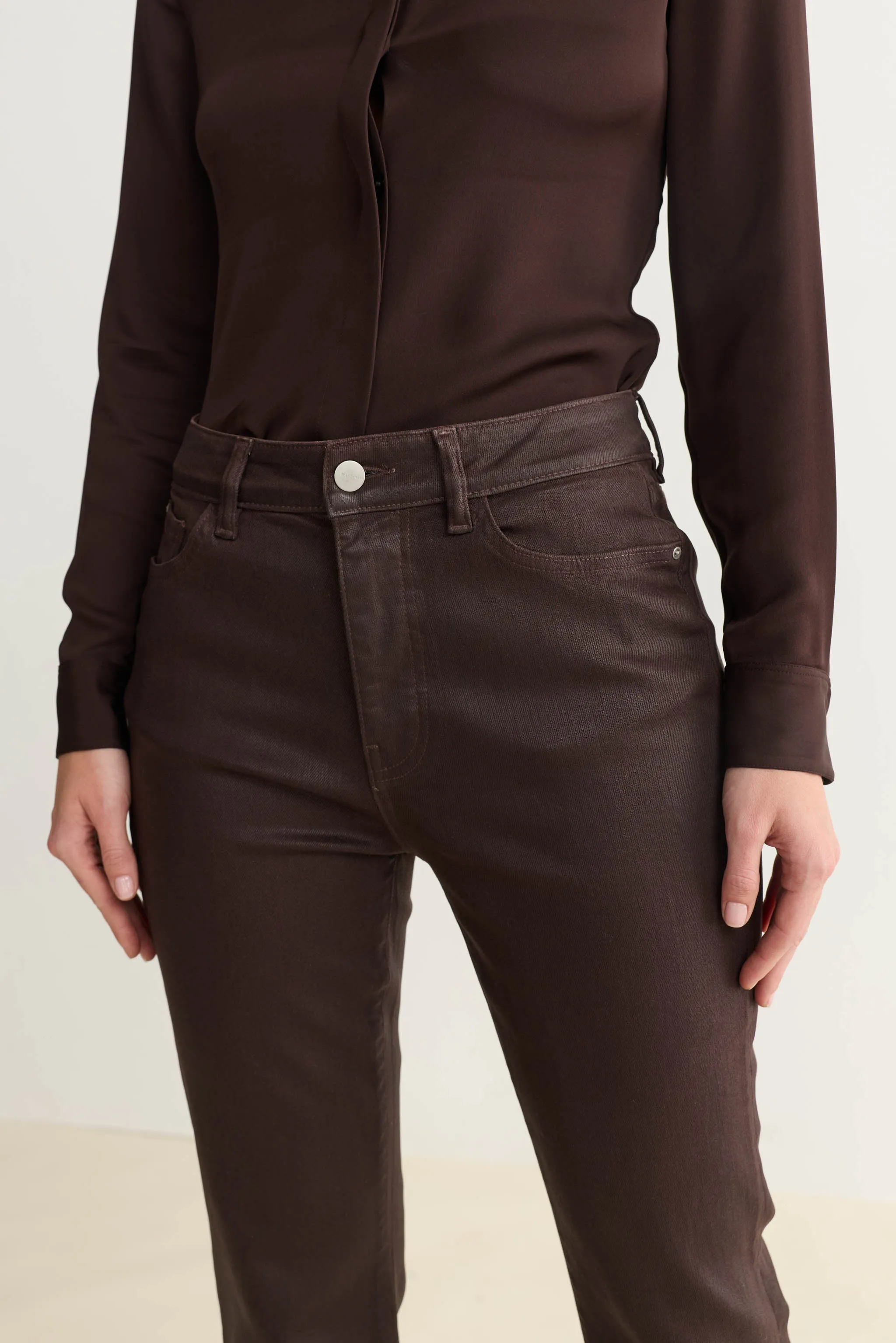 NAO STRETCH - HIGH RISE BOOTCUT JEANS | COATED AMERICANO sold by Warp + Weft product image thumbnail 4