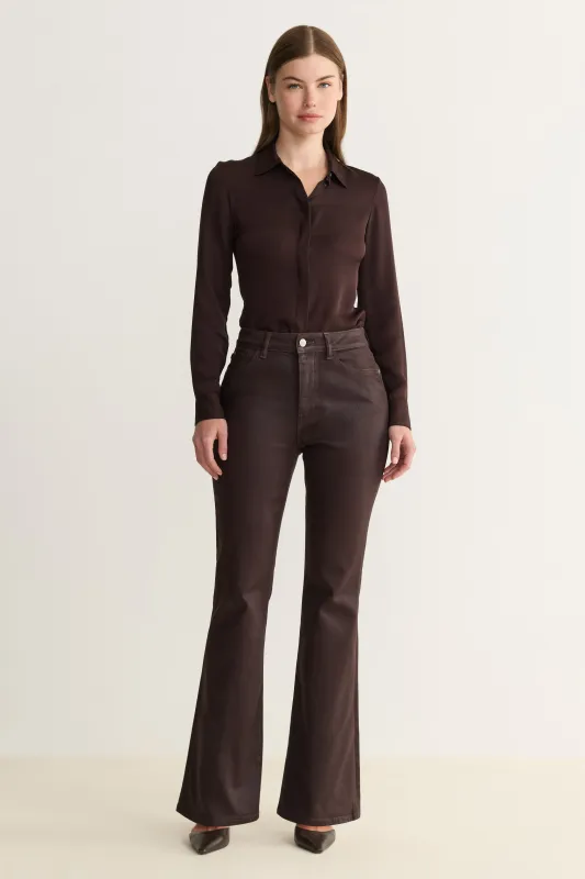 NAO STRETCH - HIGH RISE BOOTCUT JEANS | COATED AMERICANO sold by Warp + Weft