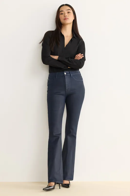 NAO STRETCH - HIGH RISE BOOTCUT JEANS | COATED SHALLOWS sold by Warp + Weft