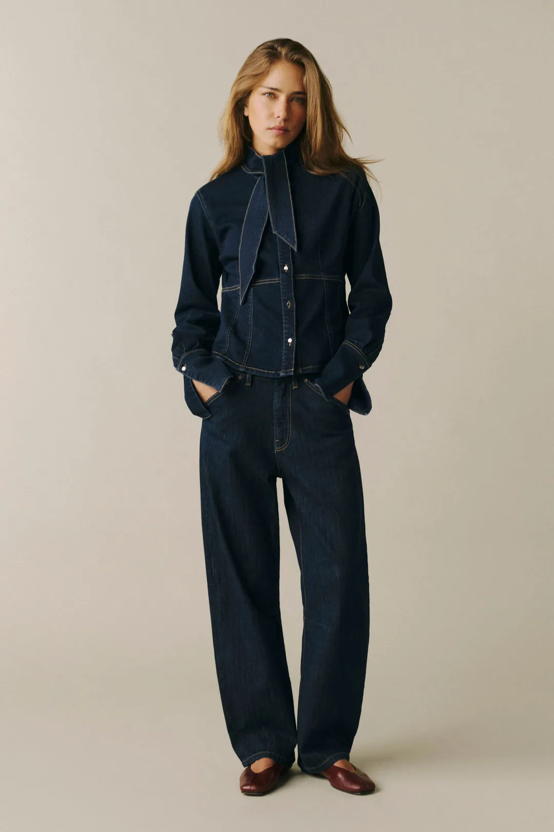 BNA - SOFT CURVE BARREL JEANS | INDIGO PINSTRIPE sold by Warp + Weft product image thumbnail 2
