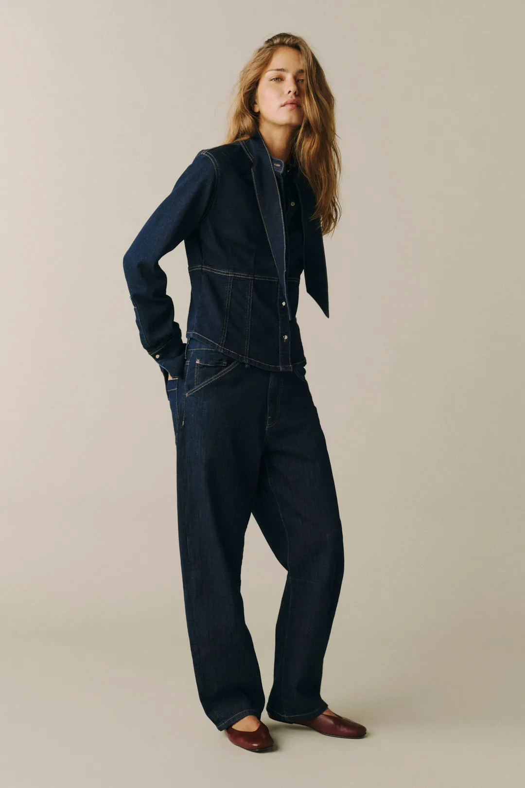 BNA - SOFT CURVE BARREL JEANS | INDIGO PINSTRIPE sold by Warp + Weft product image thumbnail 4
