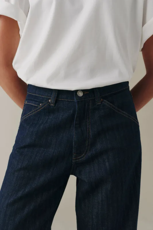 BNA - SOFT CURVE BARREL JEANS | INDIGO PINSTRIPE made by Warp + Weft